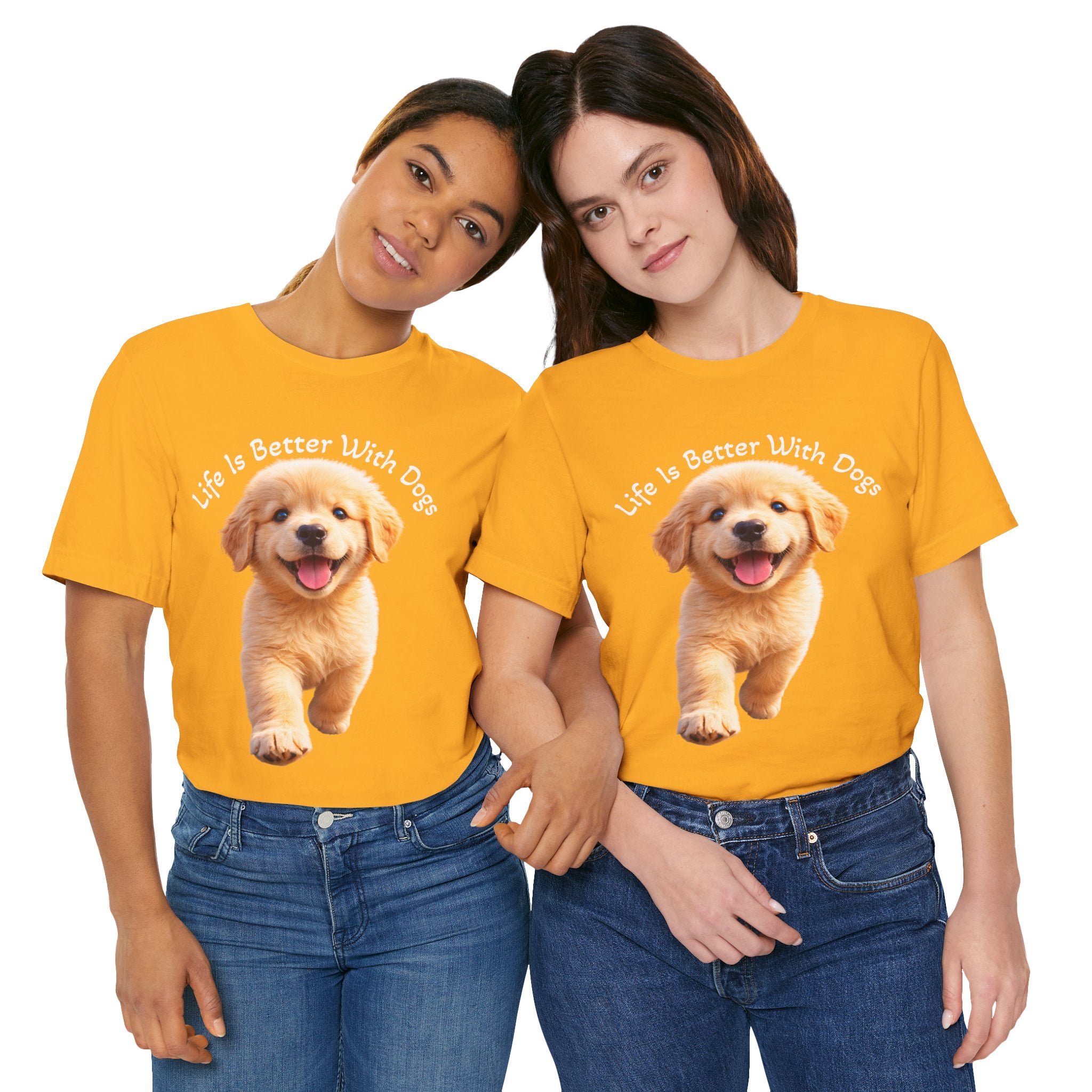 Life Is Better With Dogs Tee — Lightweight Golden Puppy Crew T-Shirt