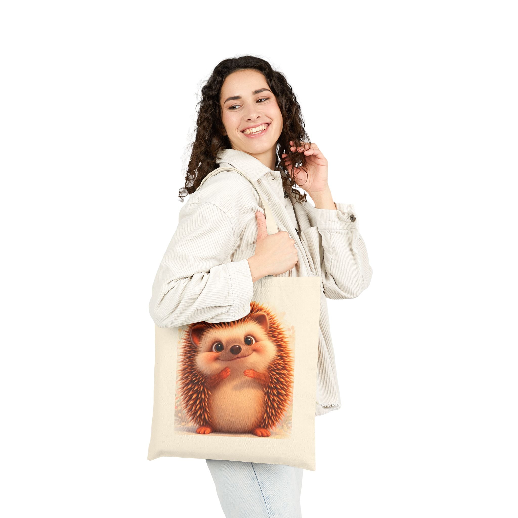 Cotton Canvas Tote — Cute Hedgehog Print Grocery & Book Bag