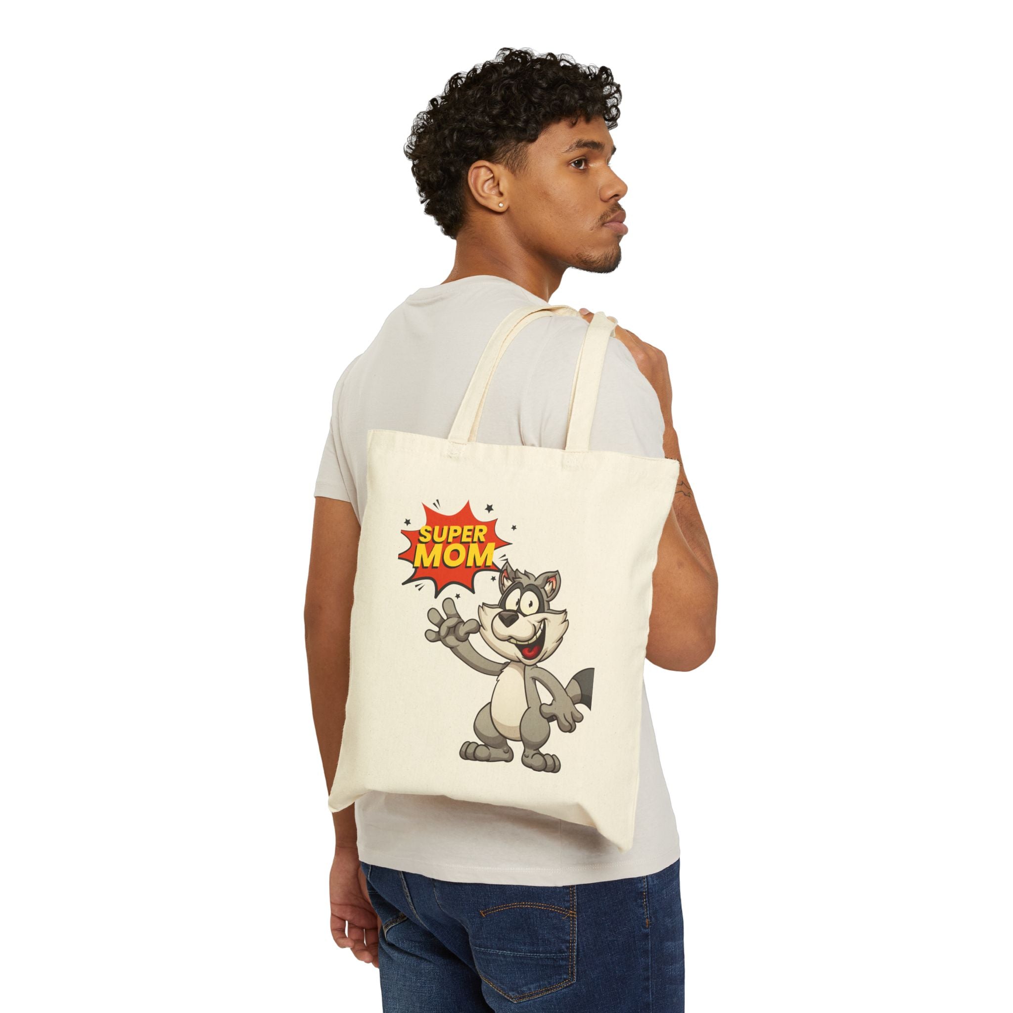 Super Mom Mascot Tote Bag | Cotton Canvas Market Bag
