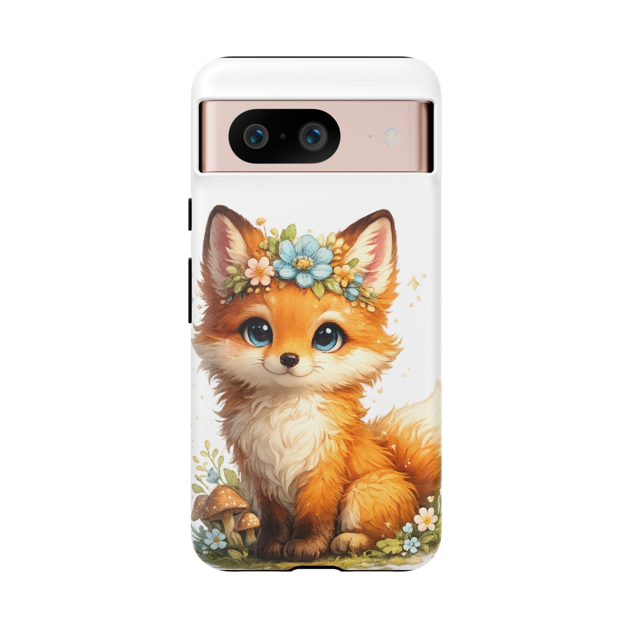 Woodland Fox Cub Phone Case — Protective Tough Case with Floral & Mushroom Art