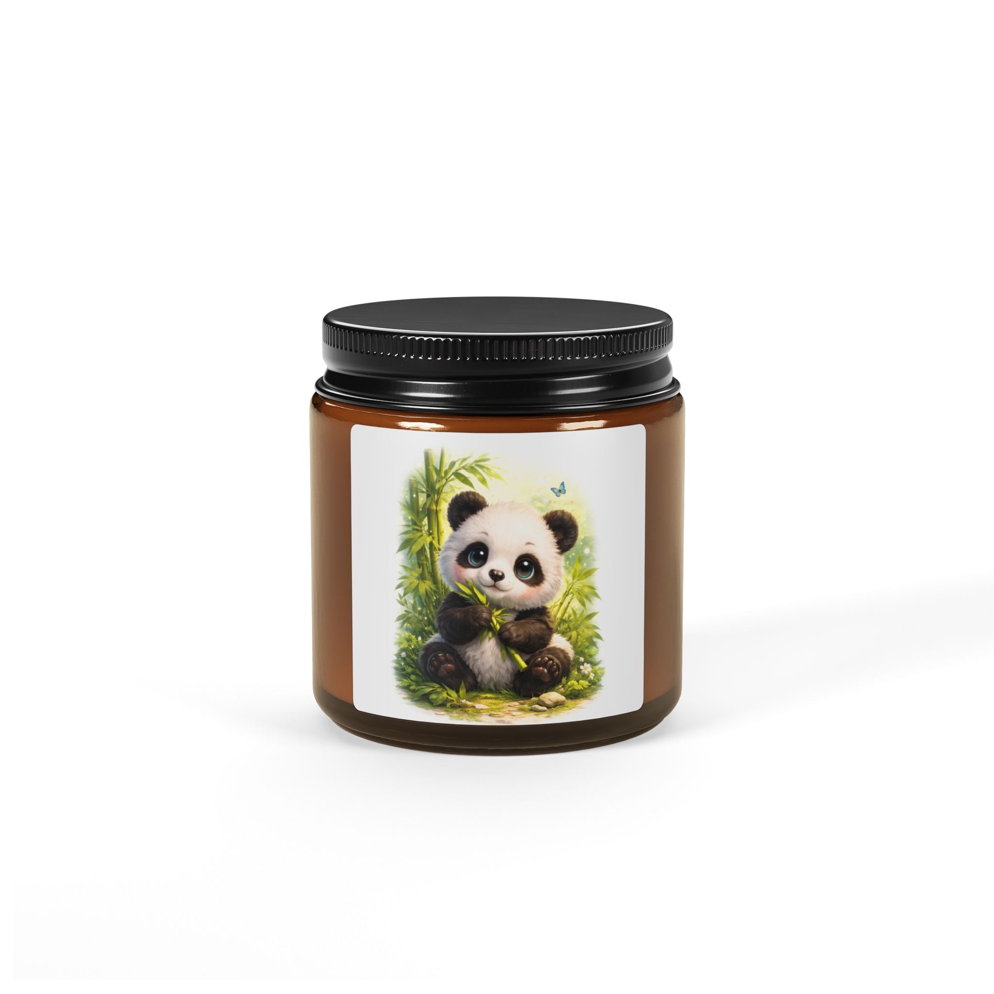 Baby Panda Illustration Candle | Soy Scented Jar, Amber