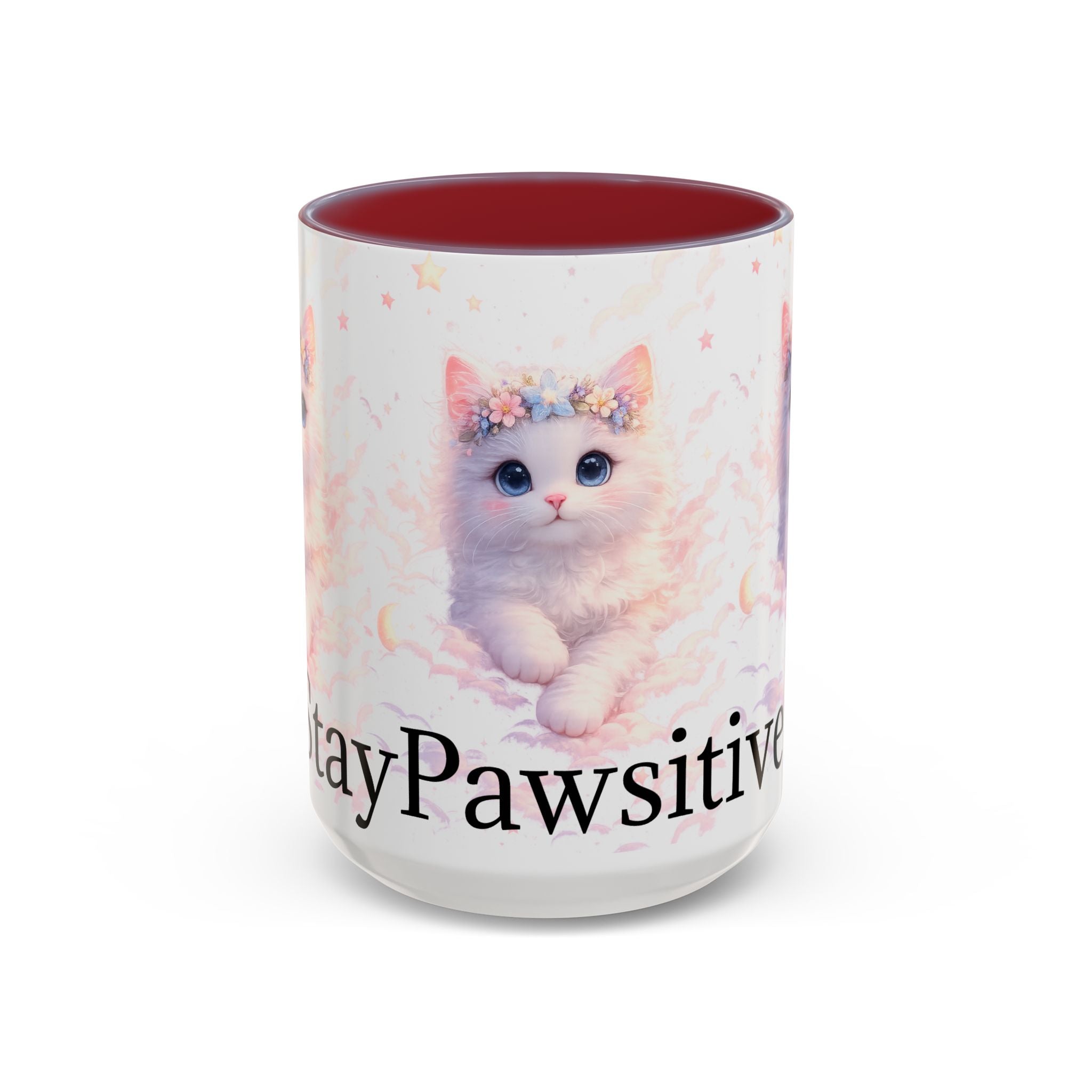 Pawsitive Kitten Accent Coffee Mug | Floral Crown Cat, 11oz 15oz