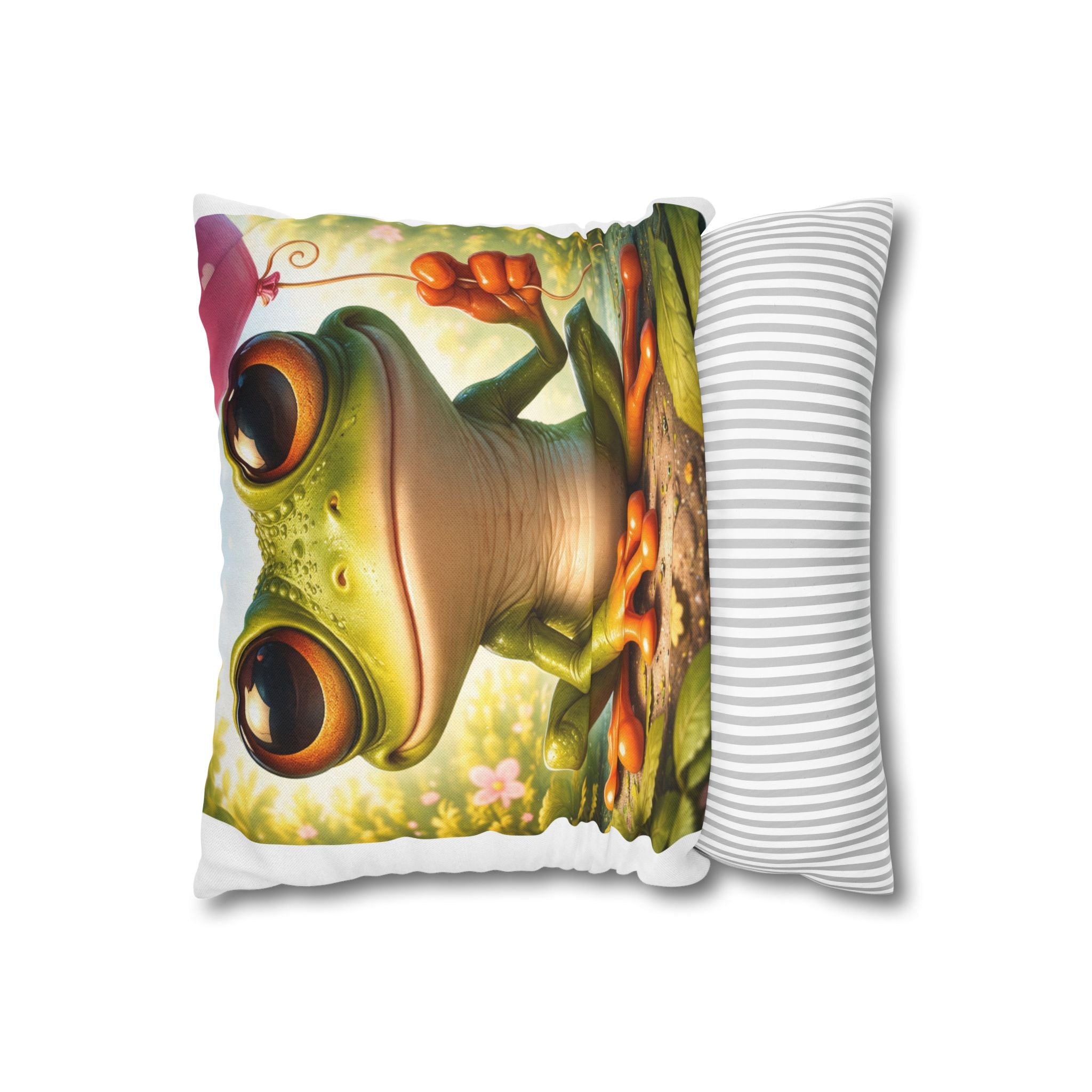 Bright Painterly Frog Pillowcase Spun Polyester Square Pillowcase | Double-Sided Woodland Art