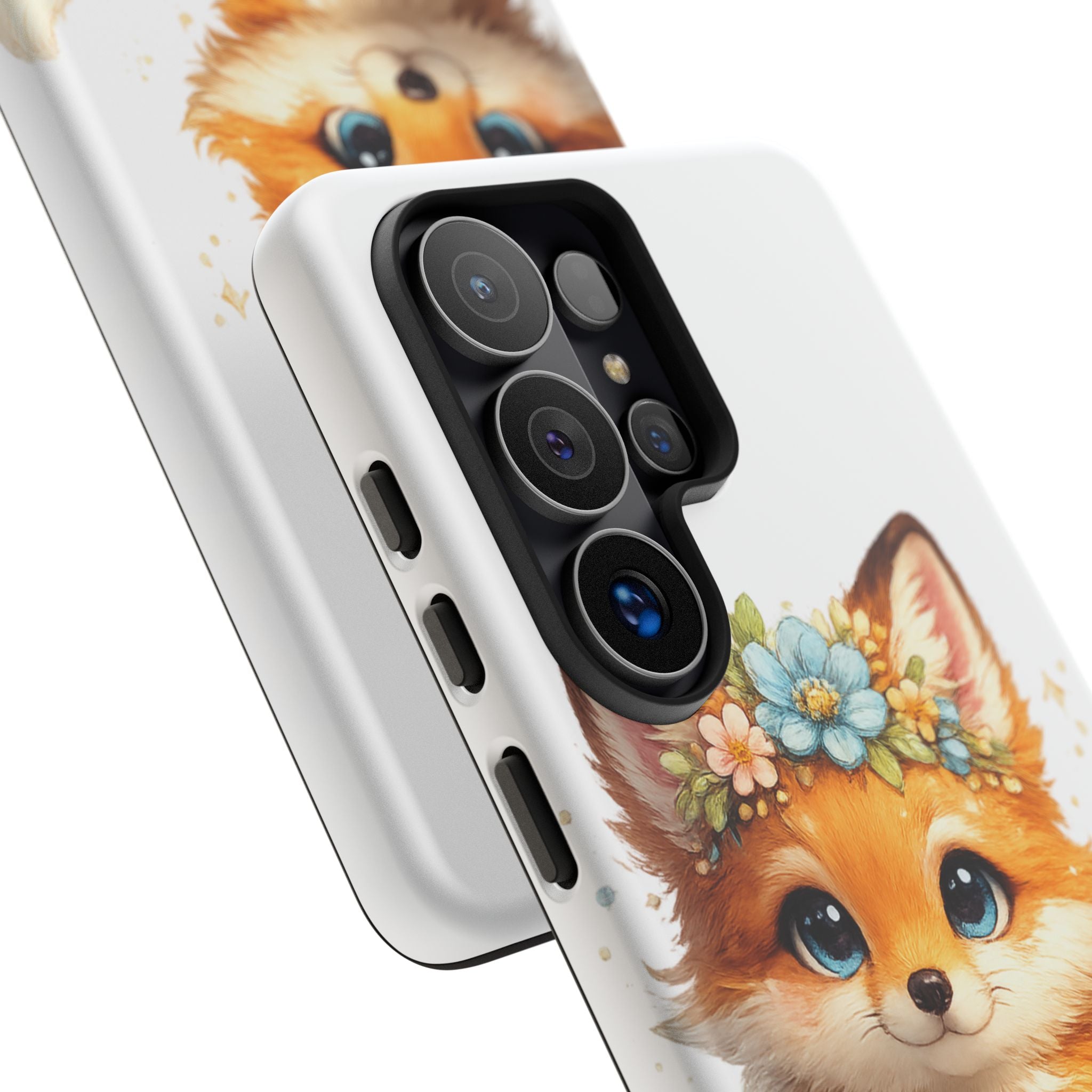 Woodland Fox Cub Phone Case — Protective Tough Case with Floral & Mushroom Art