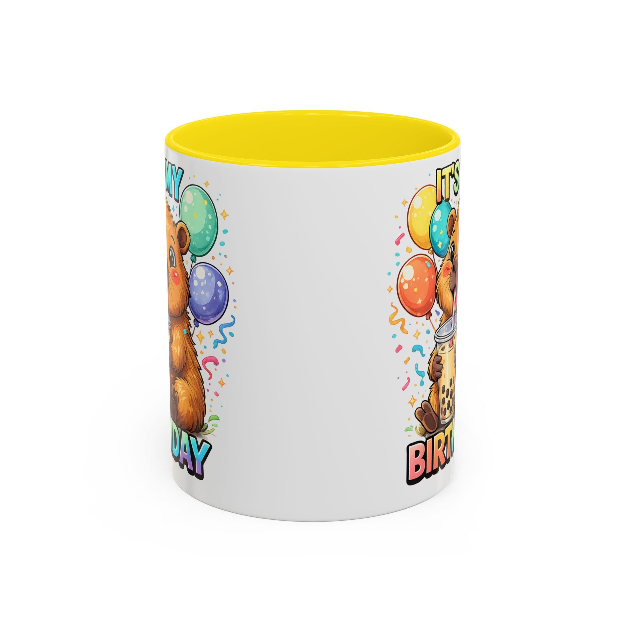 Cute Bear Drinking Bubble Tea It's My Birthday Mug | Accent Coffee Mug