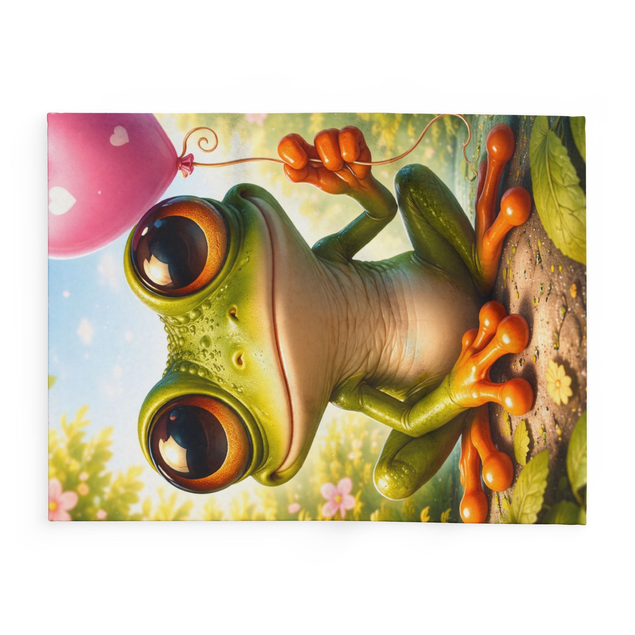 Whimsical Frog with Heart Balloon Plush Fleece Blanket | Cozy Storytime Throw