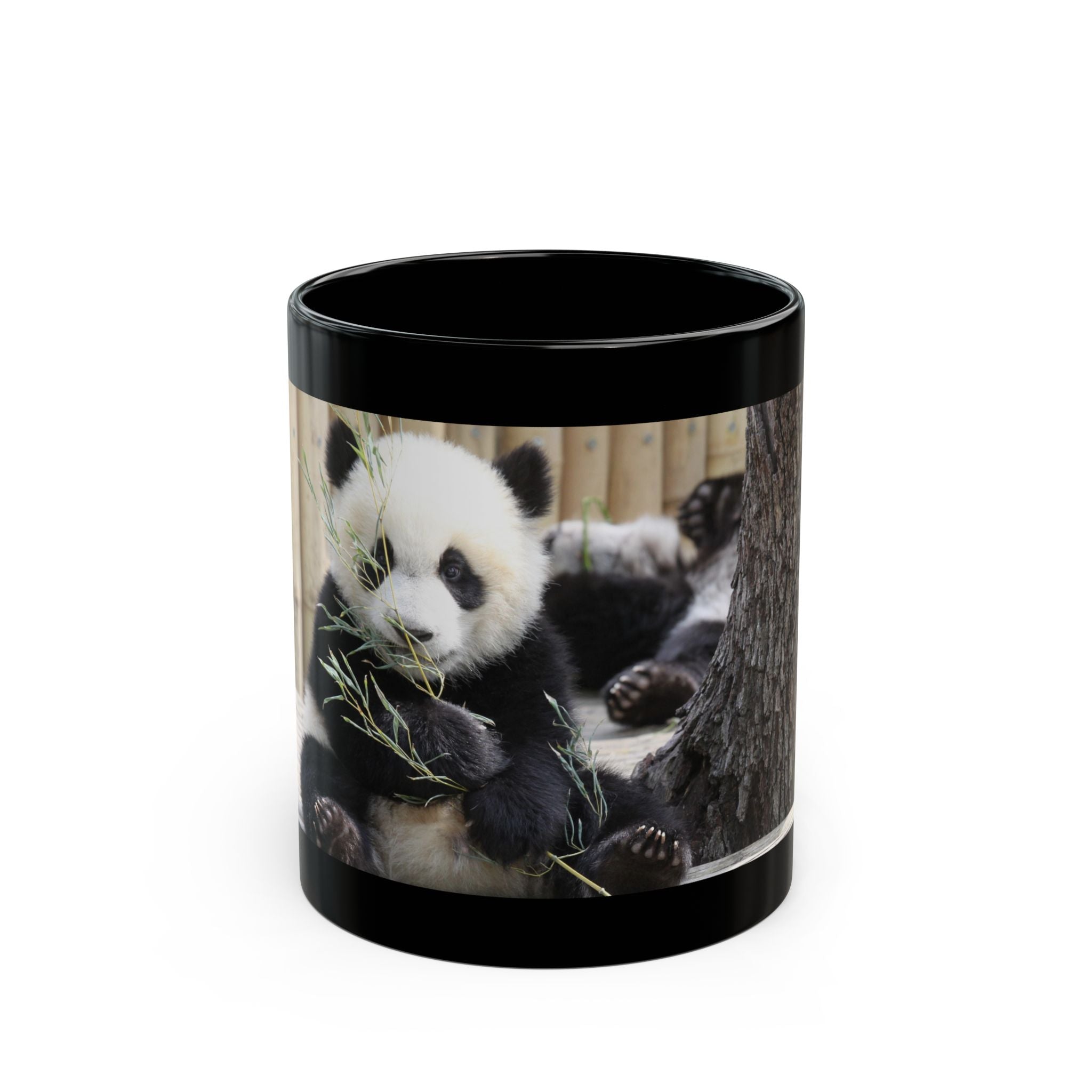 Baby Panda Eating Bamboo Mug | Black Ceramic 11oz 15oz