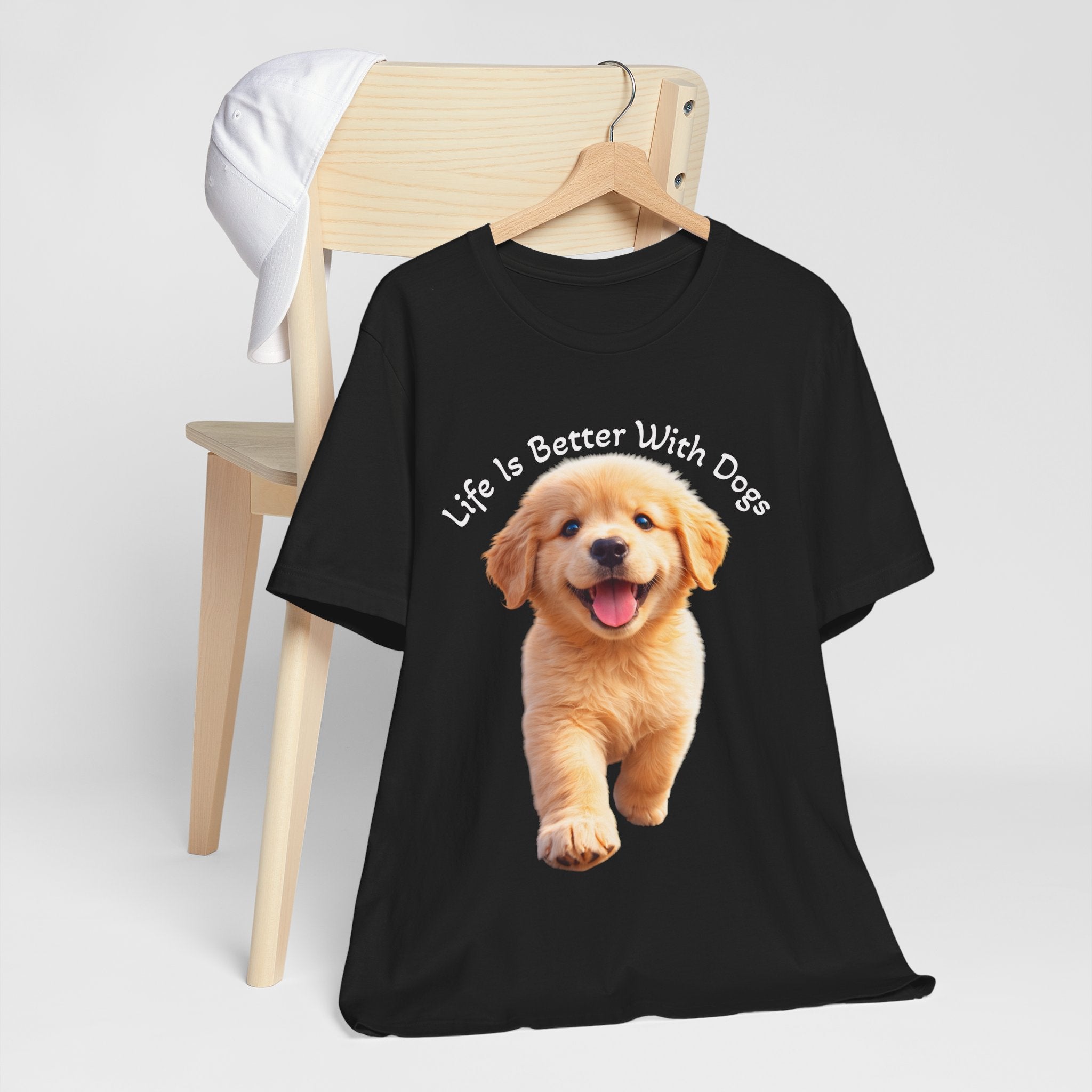 Life Is Better With Dogs Tee — Lightweight Golden Puppy Crew T-Shirt