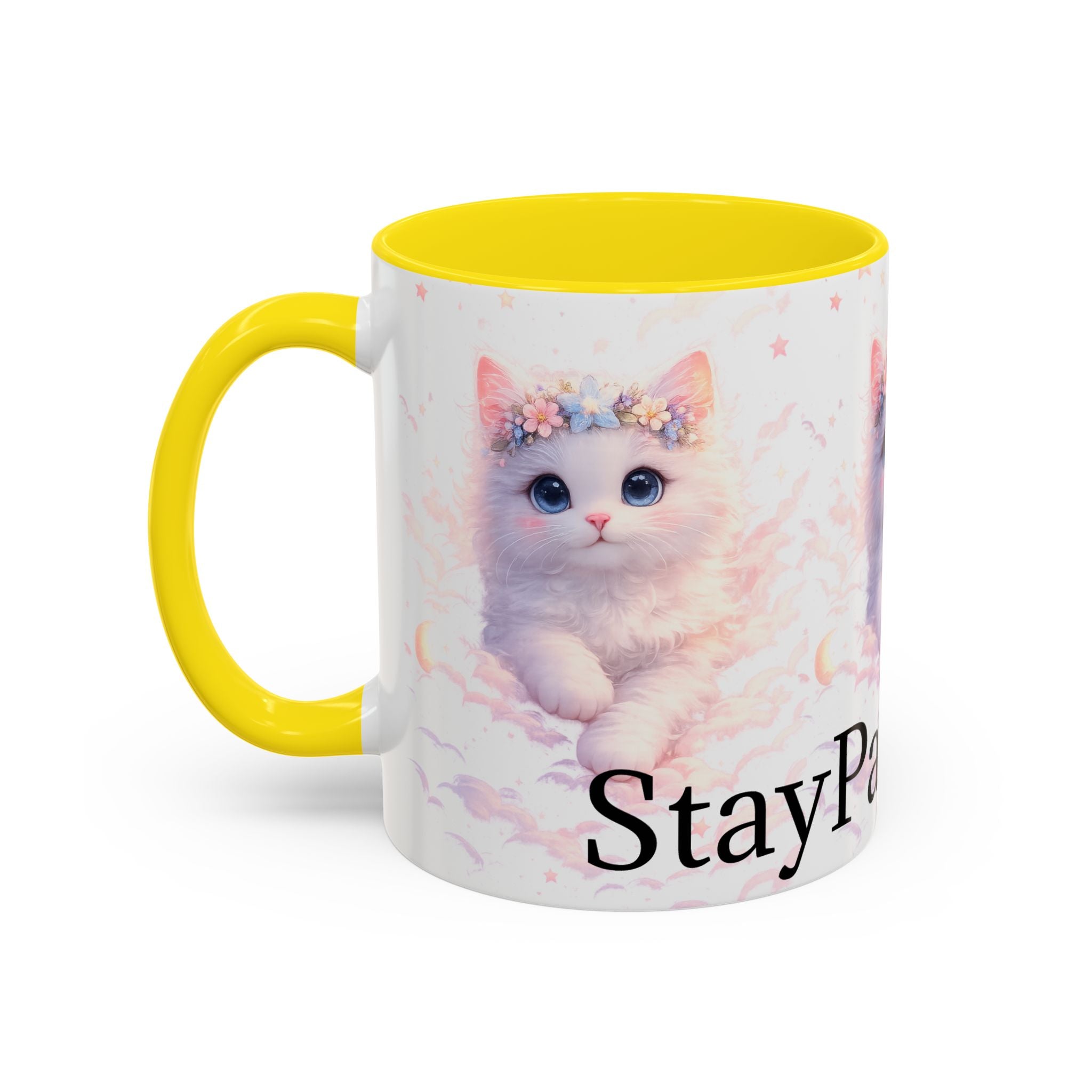 Pawsitive Kitten Accent Coffee Mug | Floral Crown Cat, 11oz 15oz