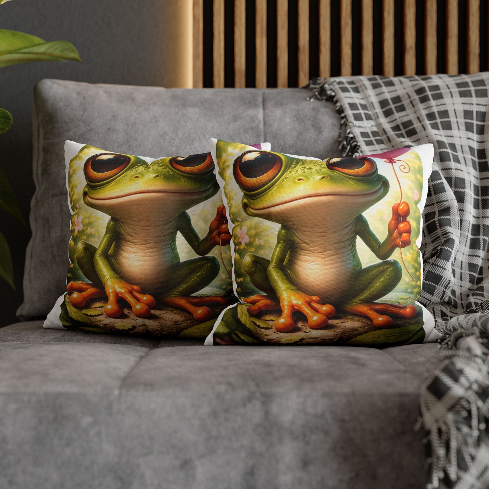 Bright Painterly Frog Pillowcase Spun Polyester Square Pillowcase | Double-Sided Woodland Art