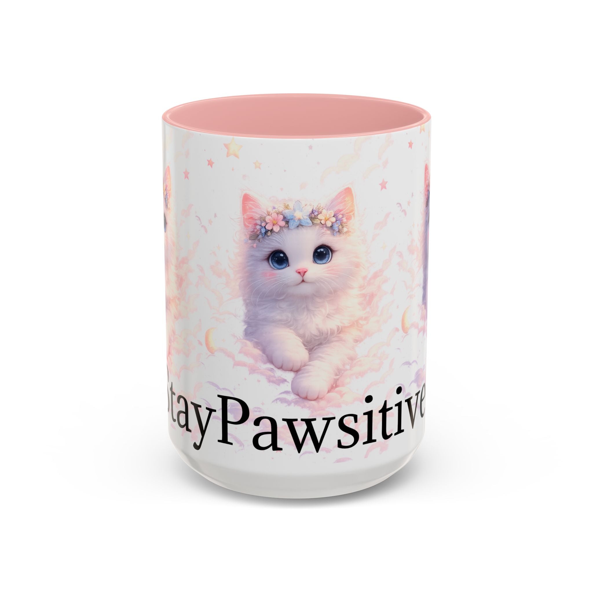 Pawsitive Kitten Accent Coffee Mug | Floral Crown Cat, 11oz 15oz