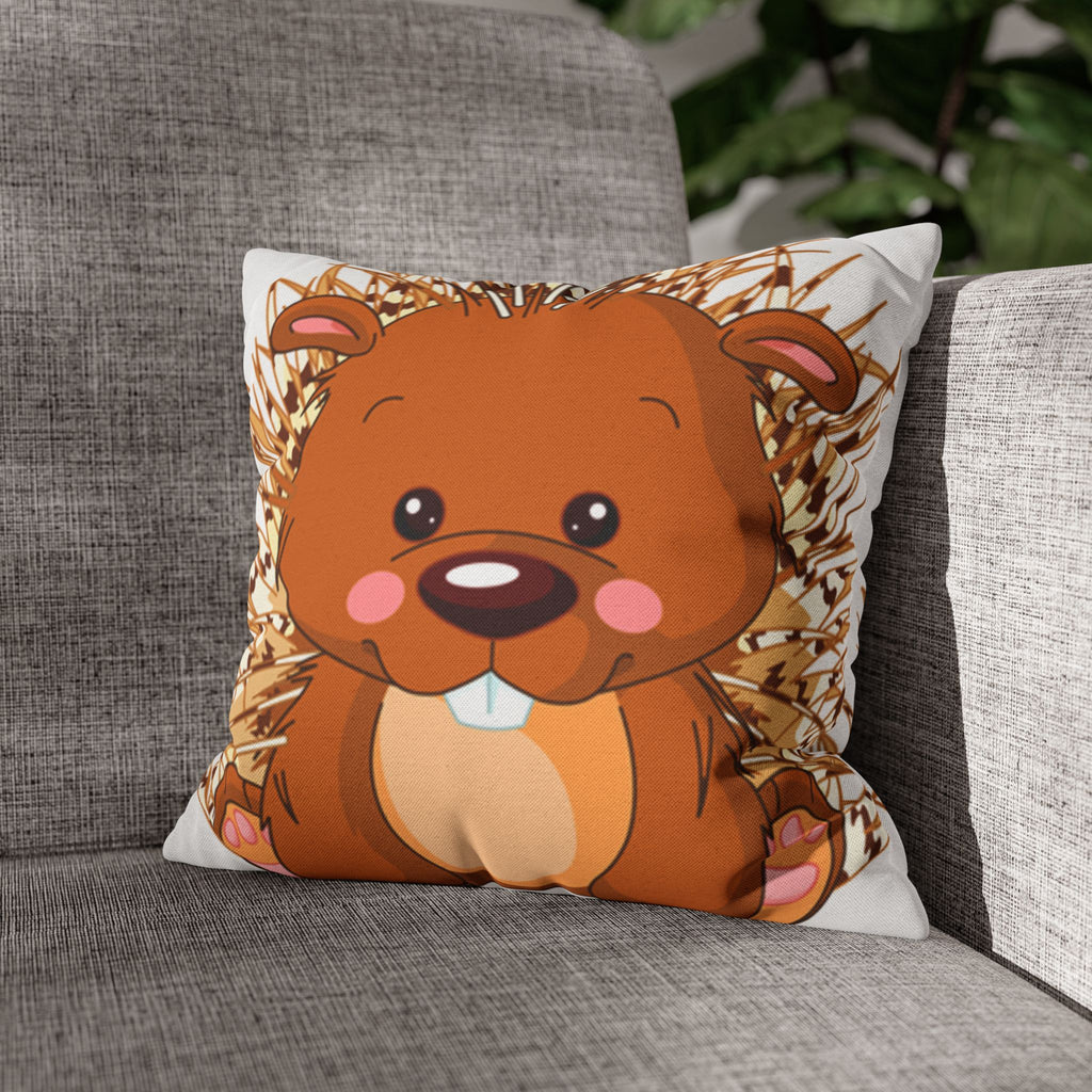 Cute Cartoon Hedgehog Pillowcase, Spun Polyester Square Pillow Cover | Double-Sided Print