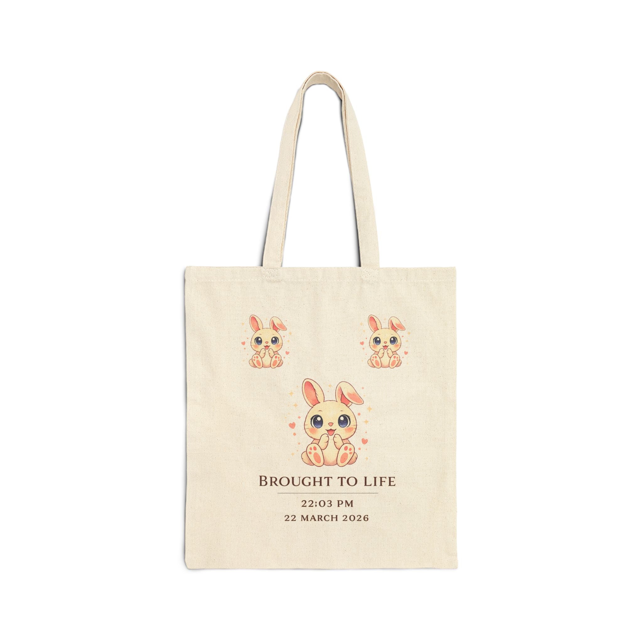 Watercolor Trio Bunnies Tote Bag | Personalized Date & Time Canvas Tote
