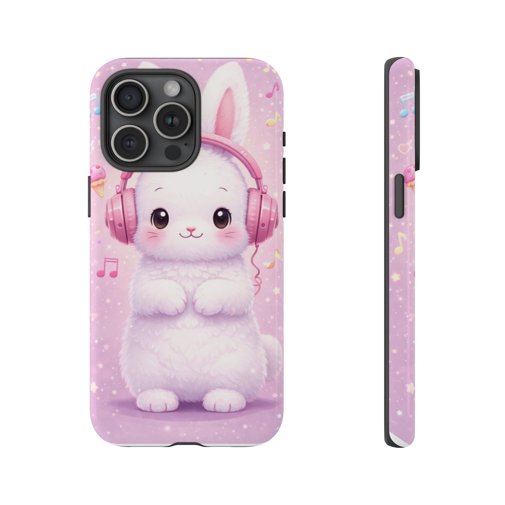 Pastel Bunny with Pink Headphones Phone Case | Dual-Layer Protective Case