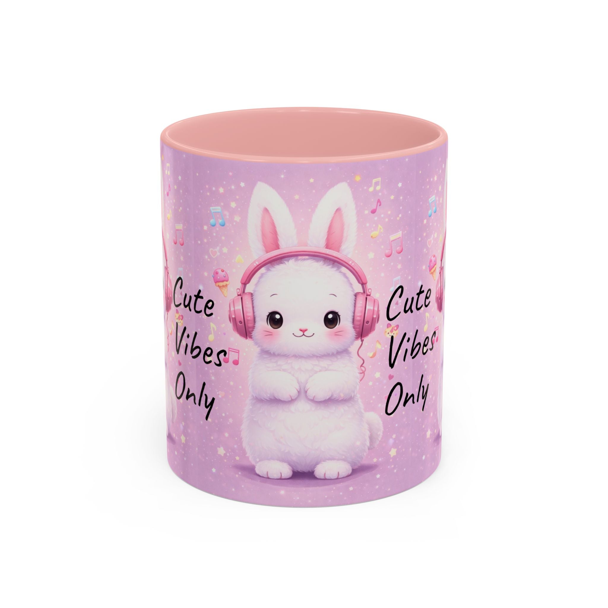 Kawaii Bunny with Headphones Mug | Cute Pastel Music Ceramic Coffee Cup