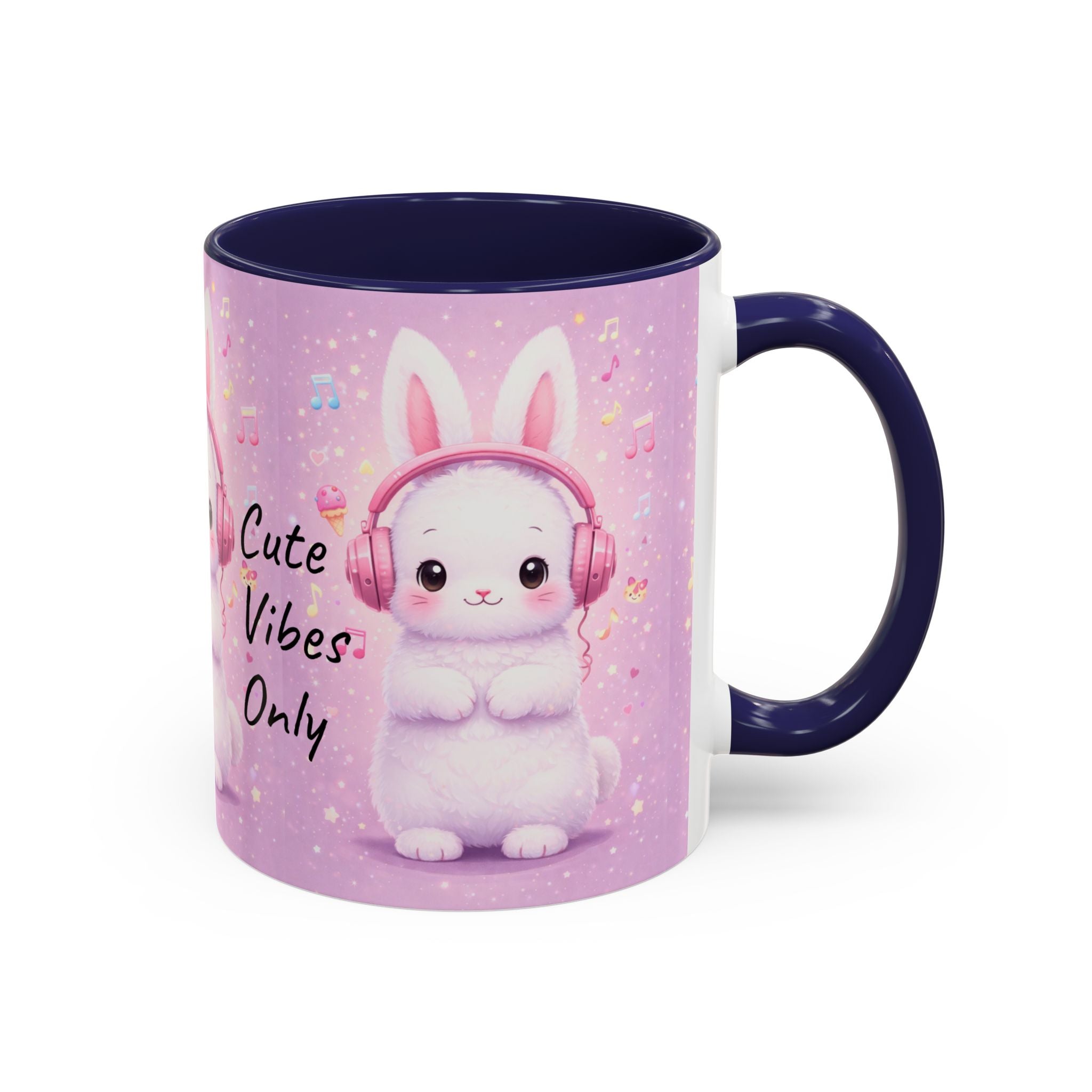 Kawaii Bunny with Headphones Mug | Cute Pastel Music Ceramic Coffee Cup