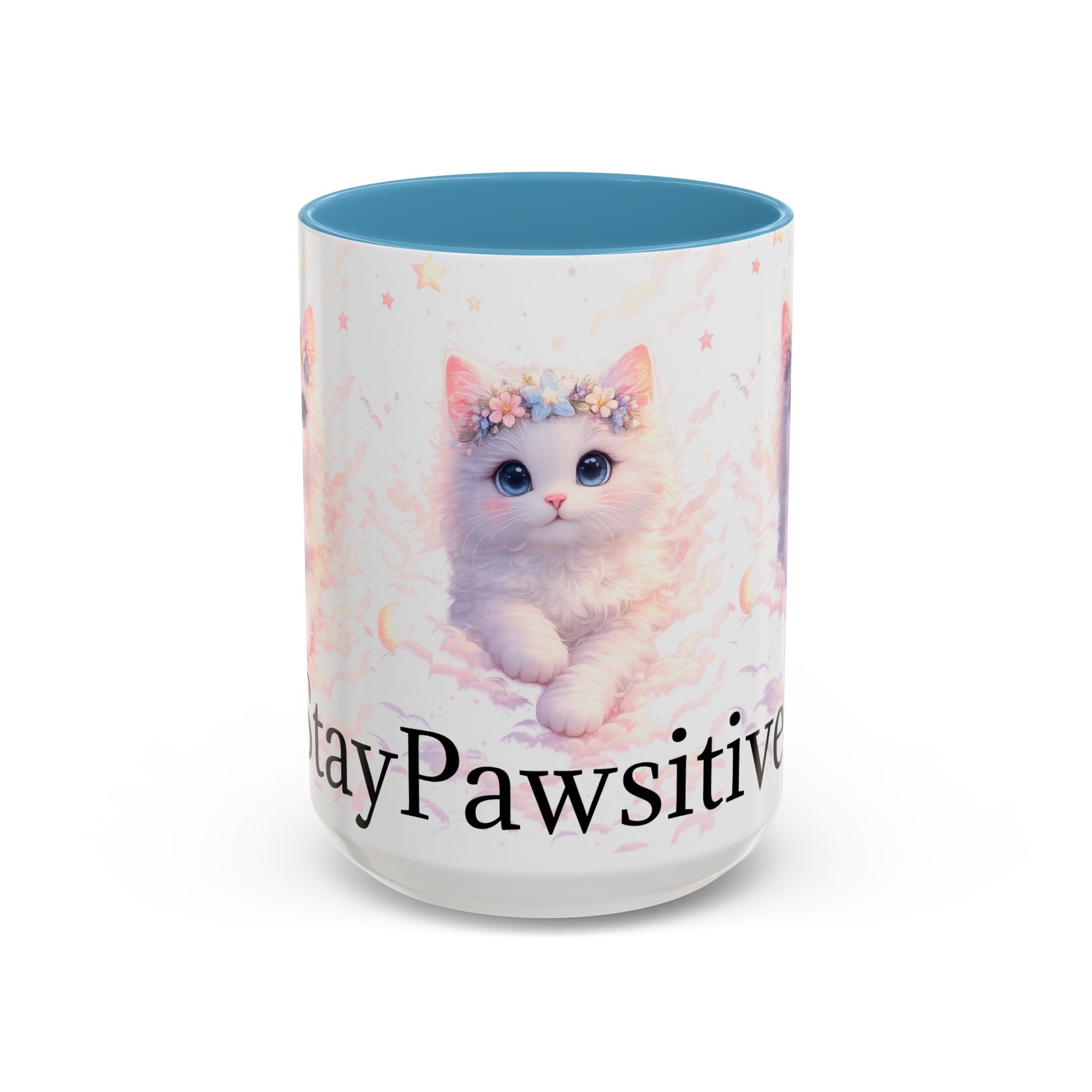 Pawsitive Kitten Accent Coffee Mug | Floral Crown Cat, 11oz 15oz