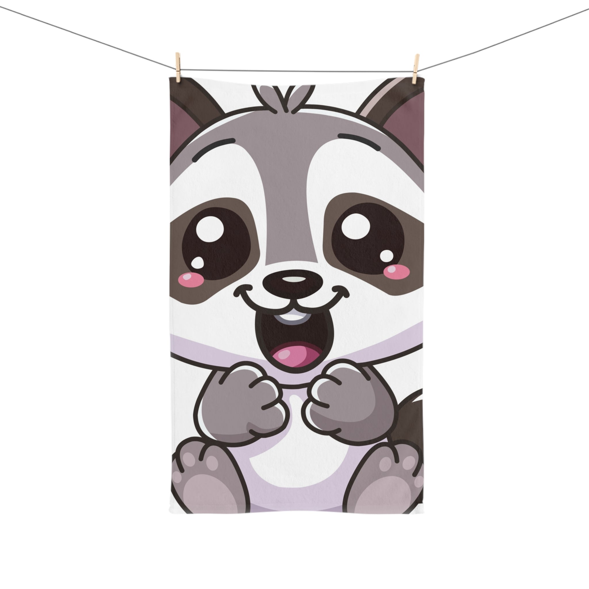 Cheerful Cartoon Raccoon Hand Towel | Cute Animal Bathroom Linen