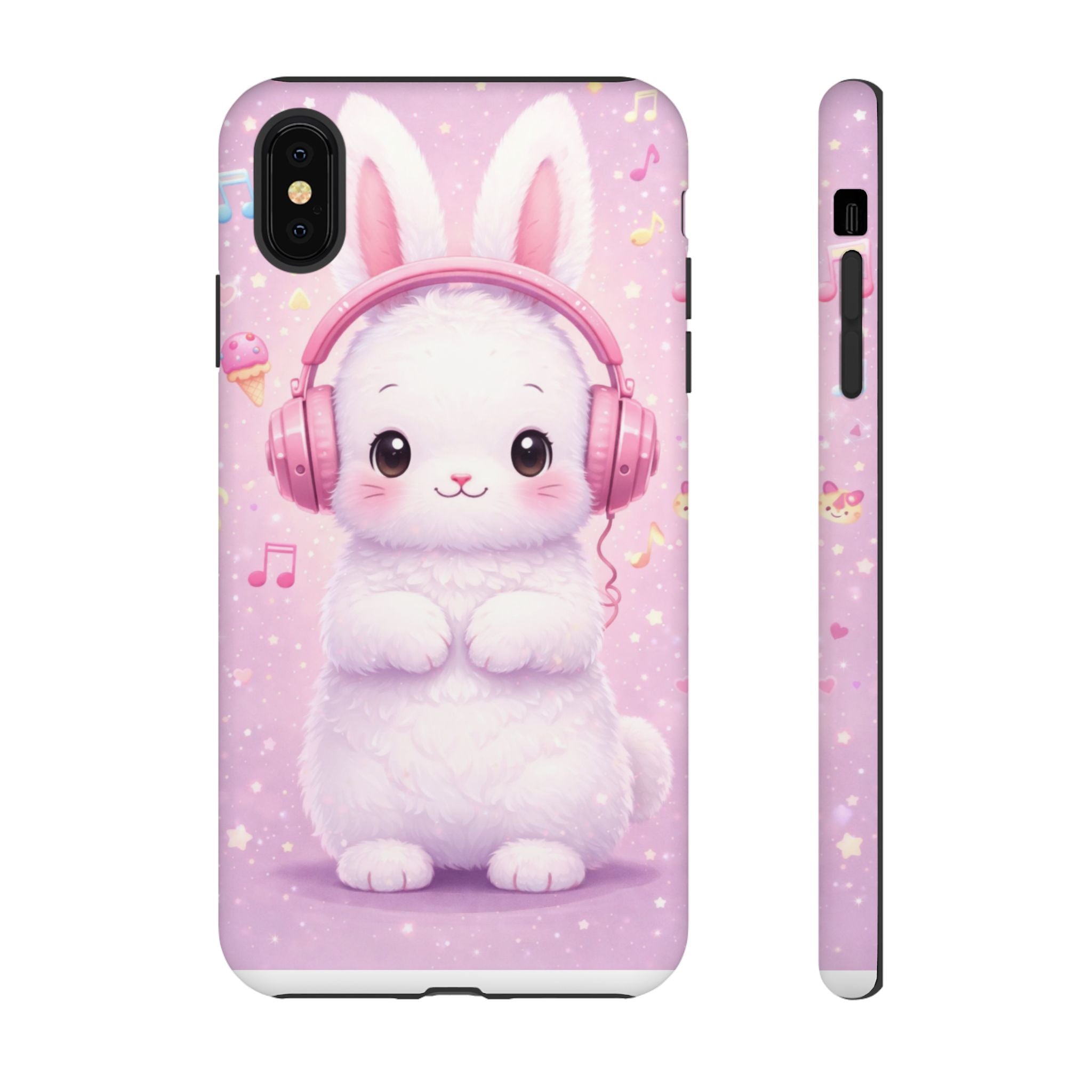 Pastel Bunny with Pink Headphones Phone Case | Dual-Layer Protective Case