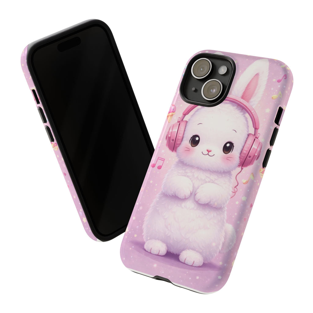 Pastel Bunny with Pink Headphones Phone Case | Dual-Layer Protective Case