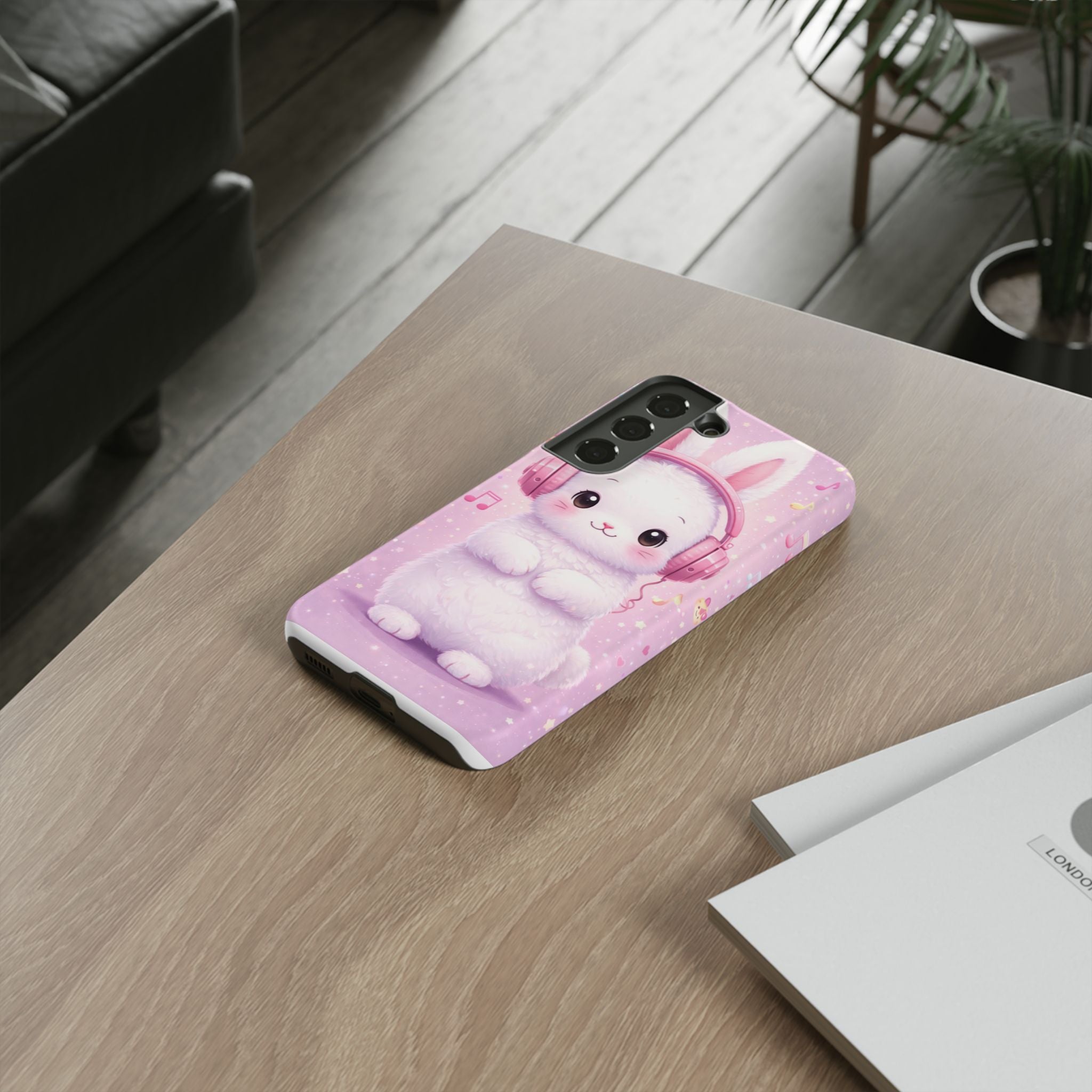Pastel Bunny with Pink Headphones Phone Case | Dual-Layer Protective Case