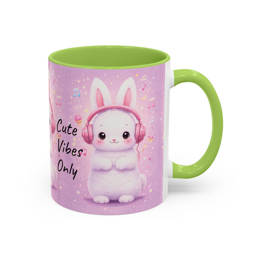 Kawaii Bunny with Headphones Mug | Cute Pastel Music Ceramic Coffee Cup