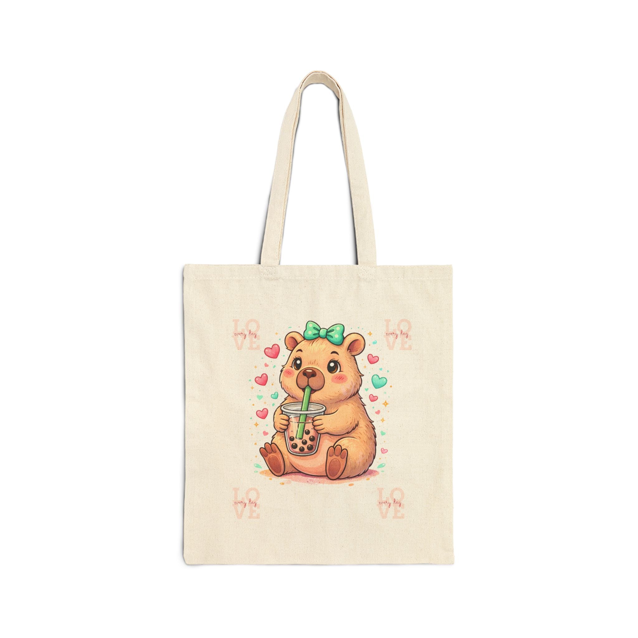 Cute Bear Drinking Bubble Tea Tote Bag | Kawaii Boba Bear Canvas