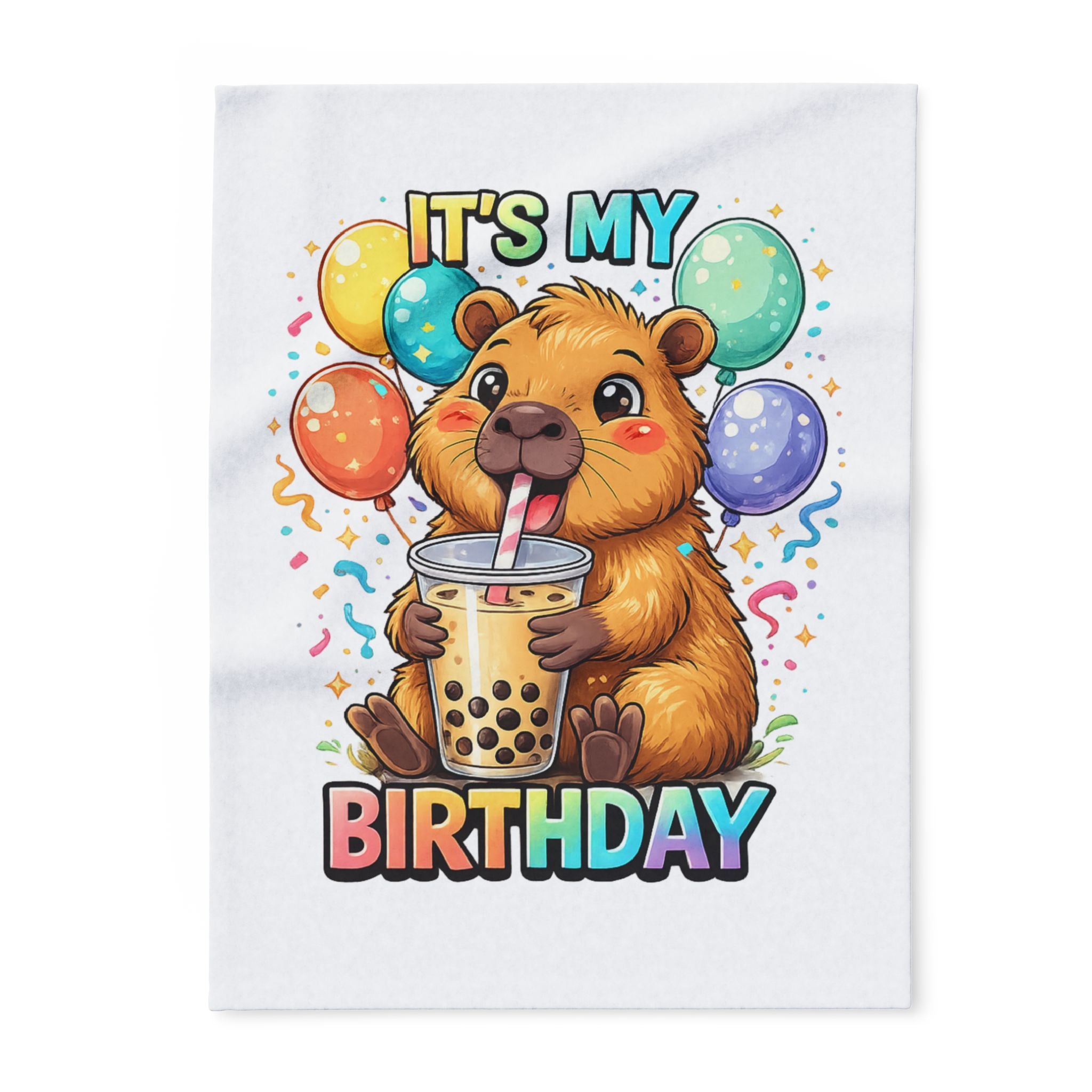 It's My Birthday Hamster Bubble Tea Arctic Fleece Blanket | Cute Party Balloons