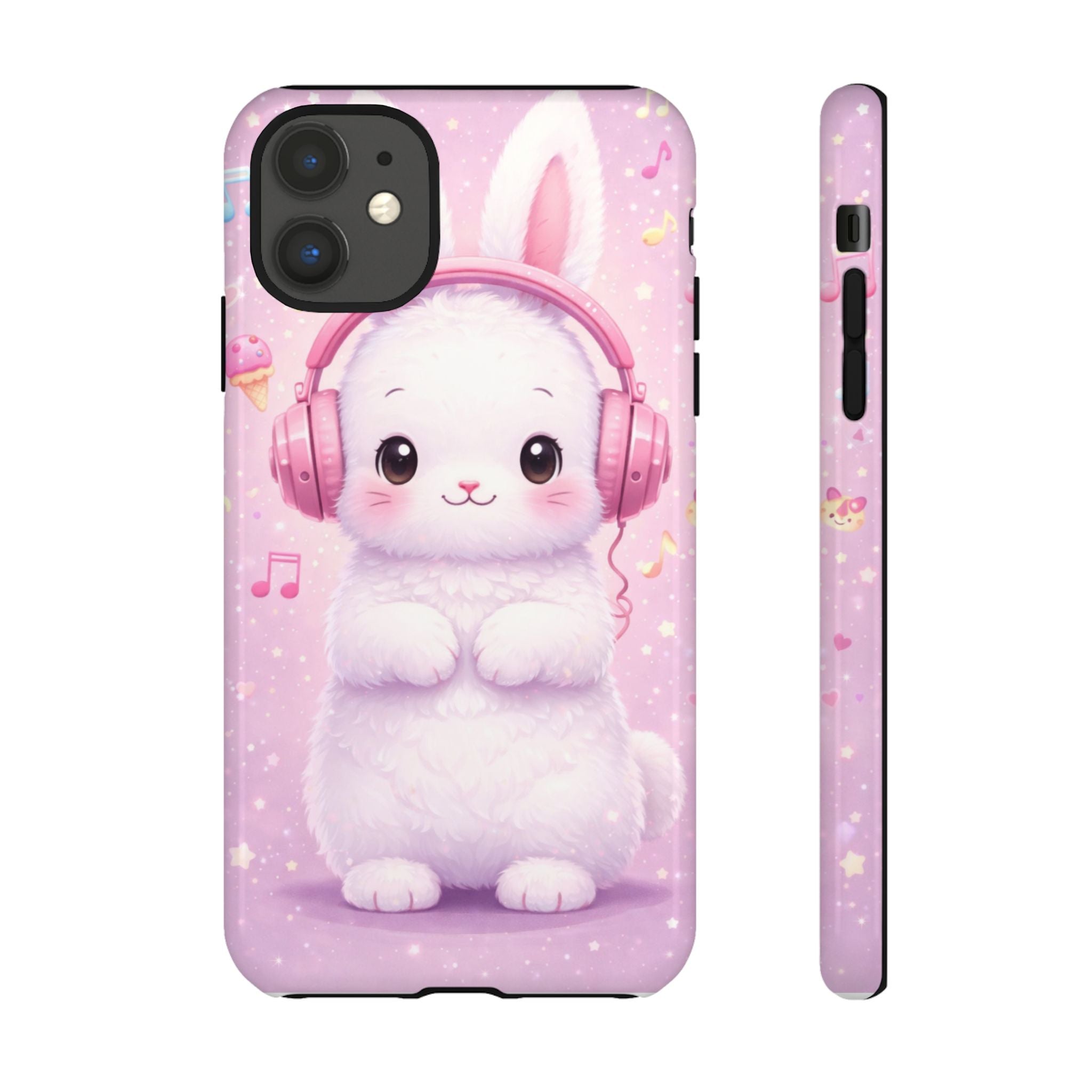 Pastel Bunny with Pink Headphones Phone Case | Dual-Layer Protective Case