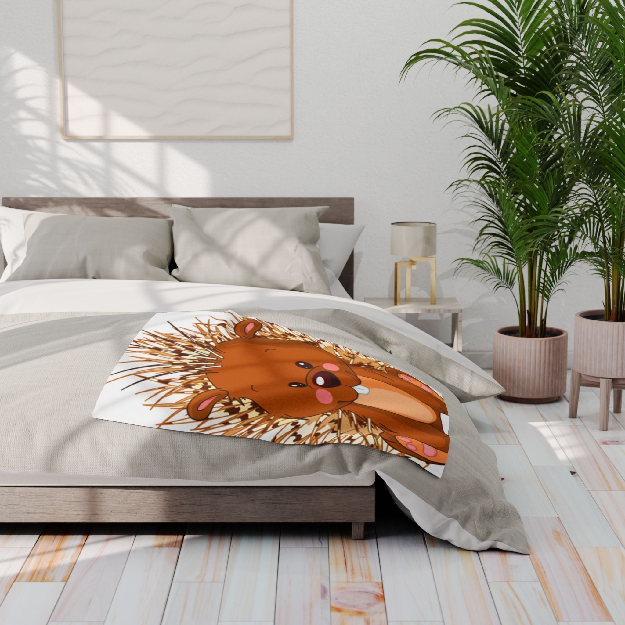 Cute Cartoon Porcupine Blanket | Plush Fleece Throw for Reading Nook