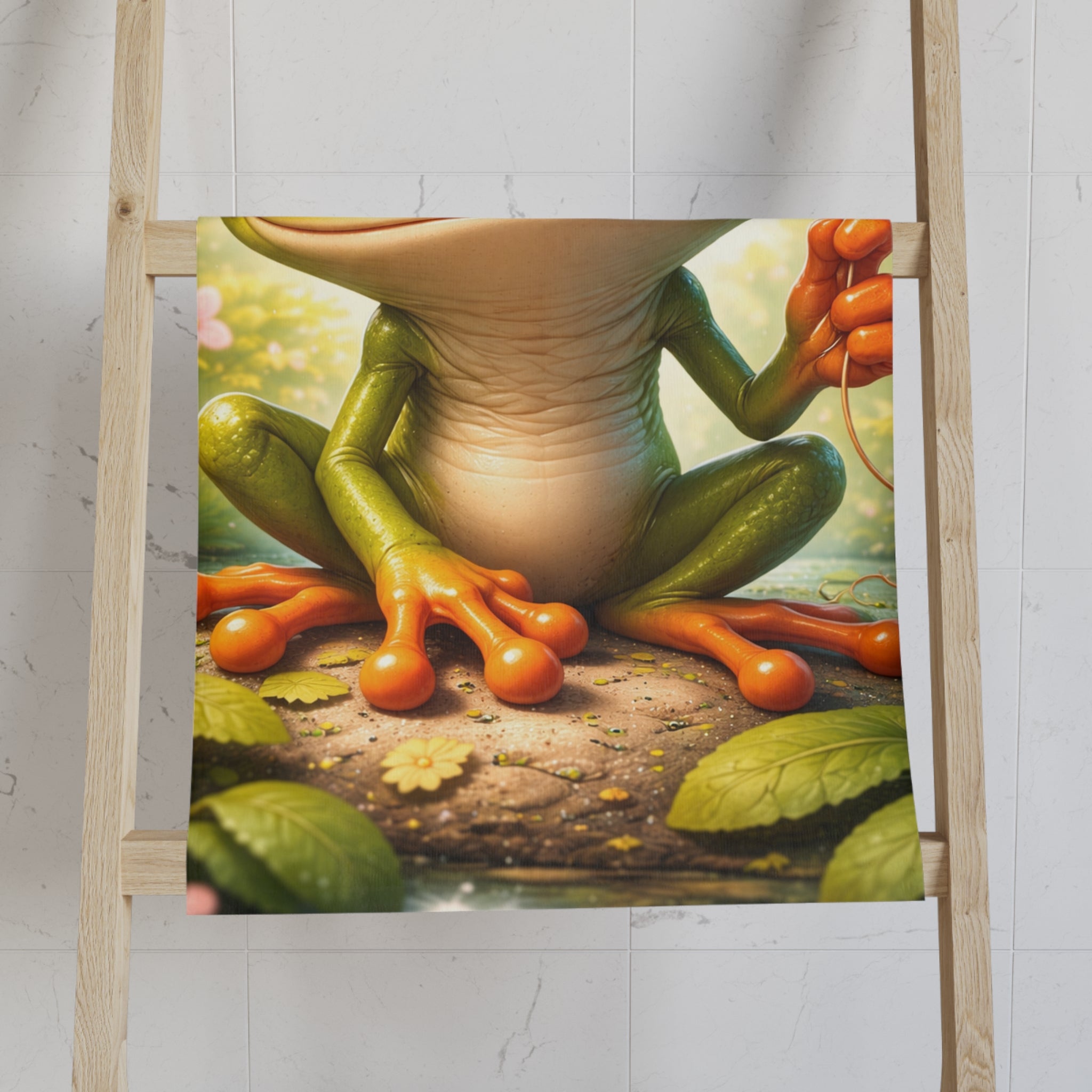 Wide-Eyed Tree Frog Heart Balloon Hand Towel | Spring Valentine Sink Towel