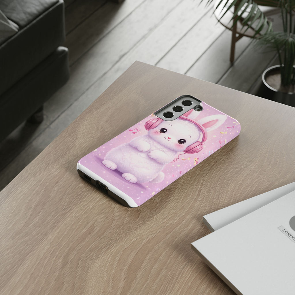 Pastel Bunny with Pink Headphones Phone Case | Dual-Layer Protective Case