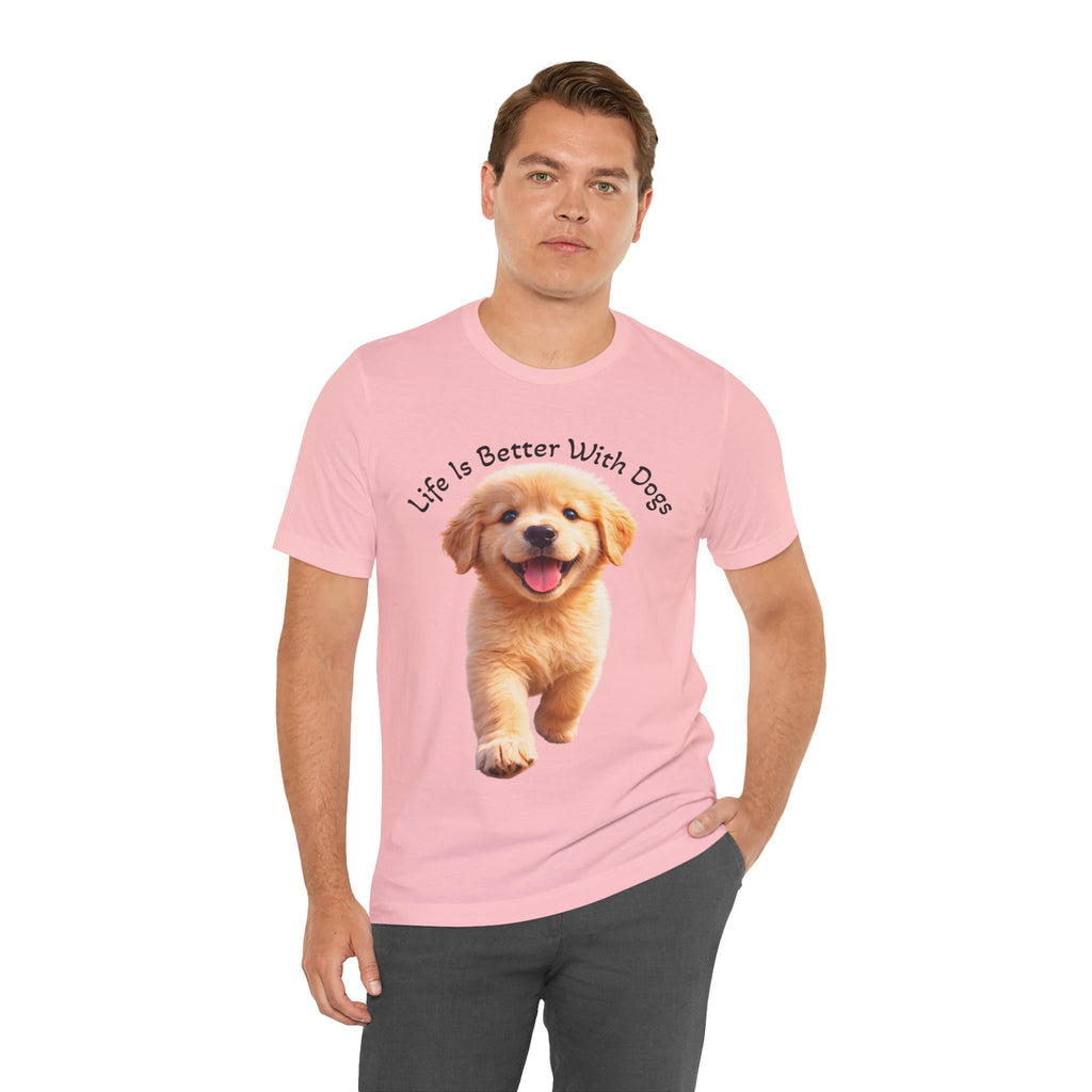 Life Is Better With Dogs Tee — Lightweight Golden Puppy Crew T-Shirt