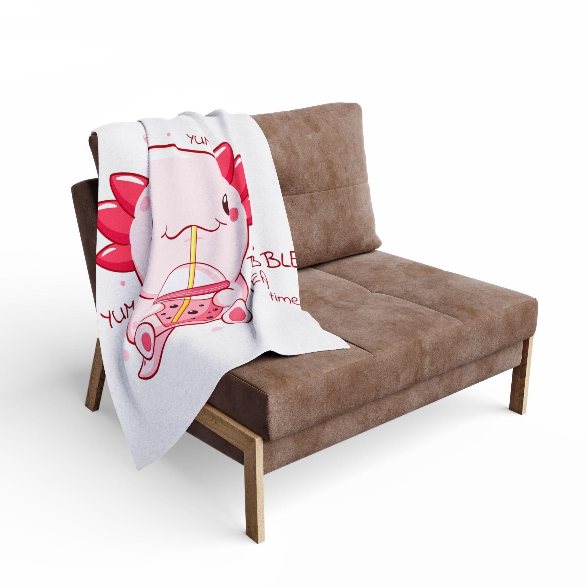 Cute Axolotl Drinking Bubble Tea Arctic Fleece Blanket | Kawaii Boba Design