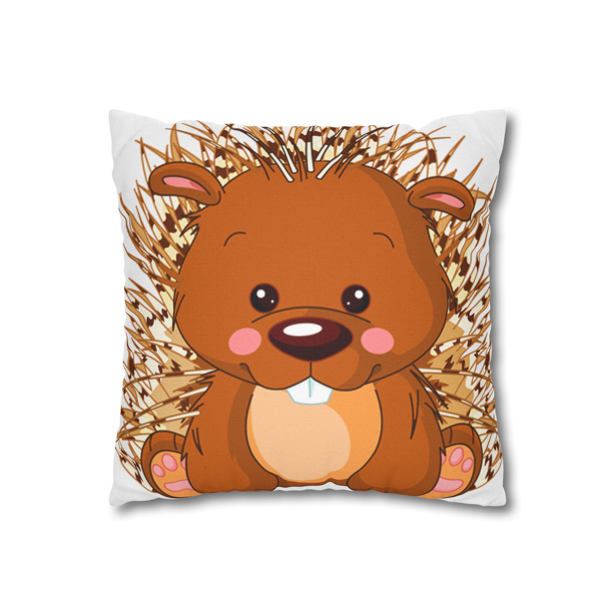 Cute Cartoon Hedgehog Pillowcase, Spun Polyester Square Pillow Cover | Double-Sided Print