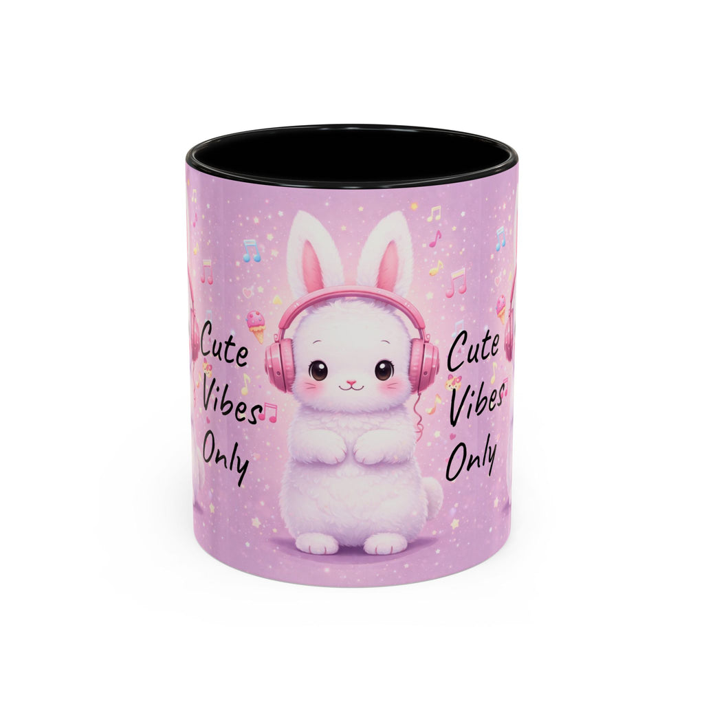 Kawaii Bunny with Headphones Mug | Cute Pastel Music Ceramic Coffee Cup