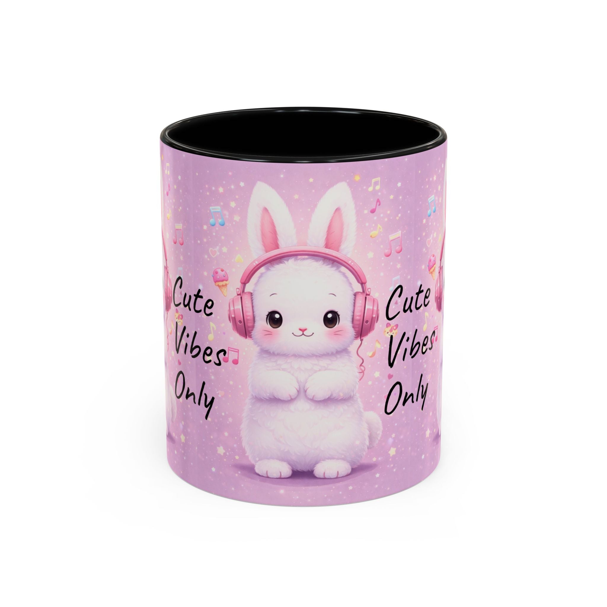 Kawaii Bunny with Headphones Mug | Cute Pastel Music Ceramic Coffee Cup