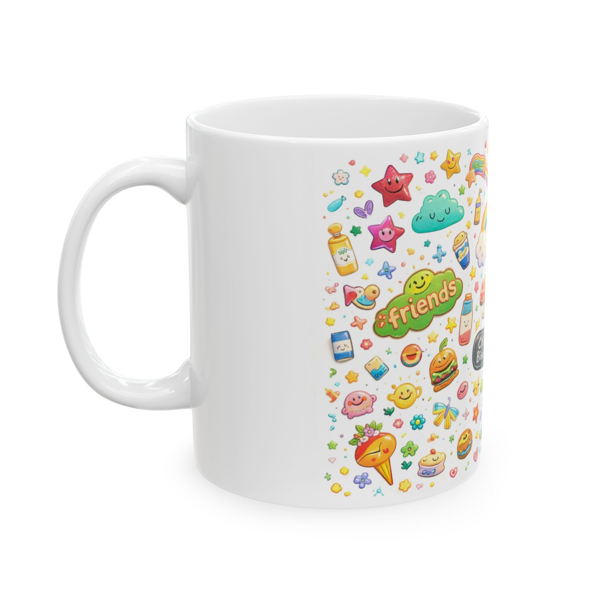 Friends Inspired Central Perk Coffee Mug – Cute Cartoon Sticker Collage Mug – How You Doin Mug – Funny TV Show Fan Gift