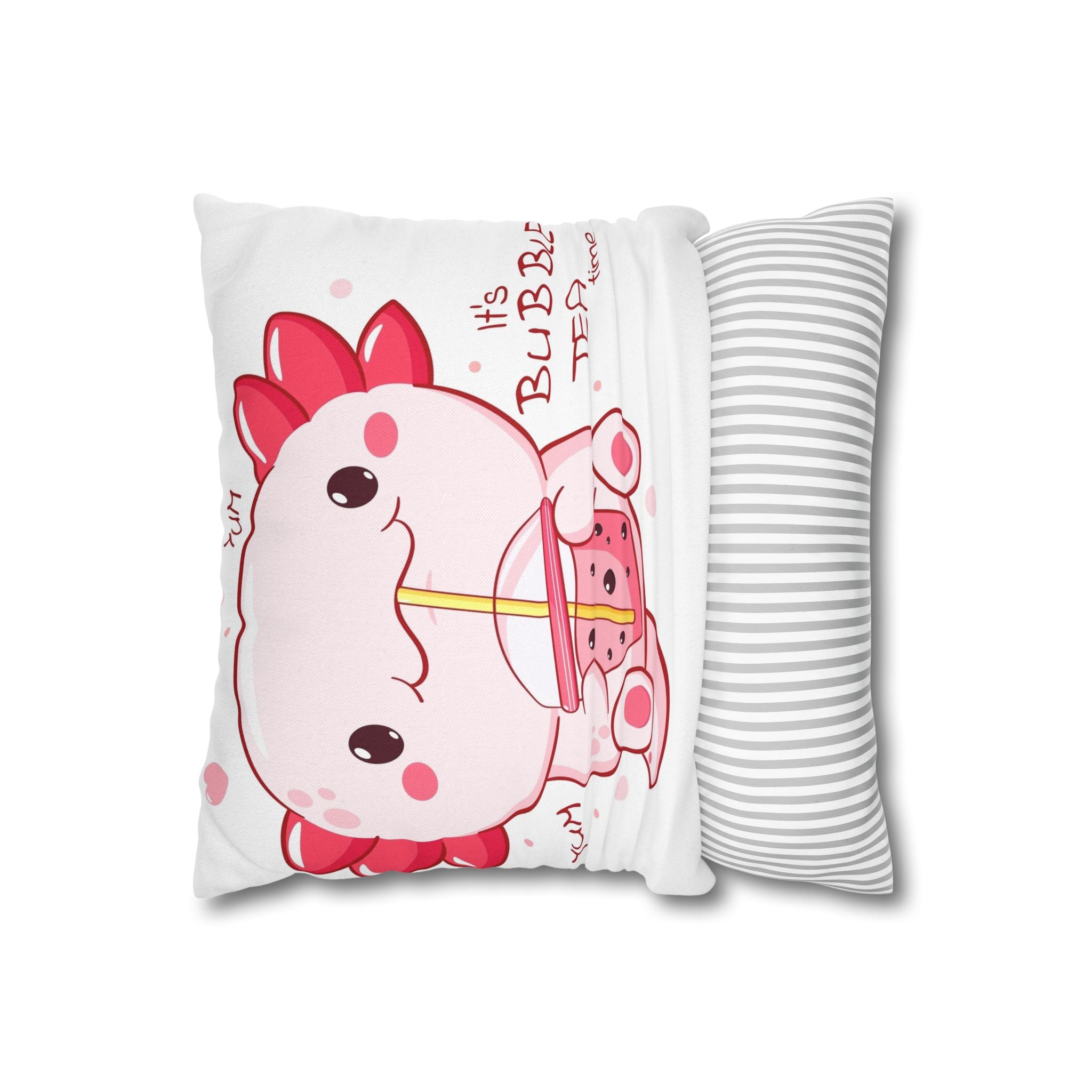 Axolotl Drinking Bubble Tea Pillowcase | Square Decorative Pillowcase