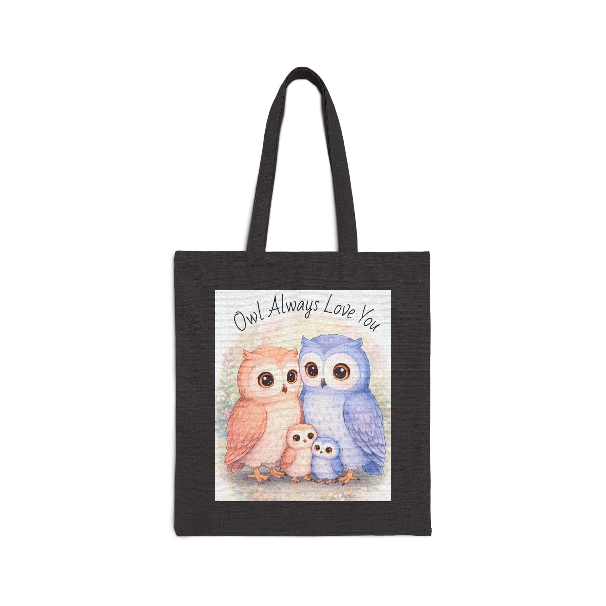 Watercolor Owl Family Cotton Canvas Tote Bag | Cozy Market Tote