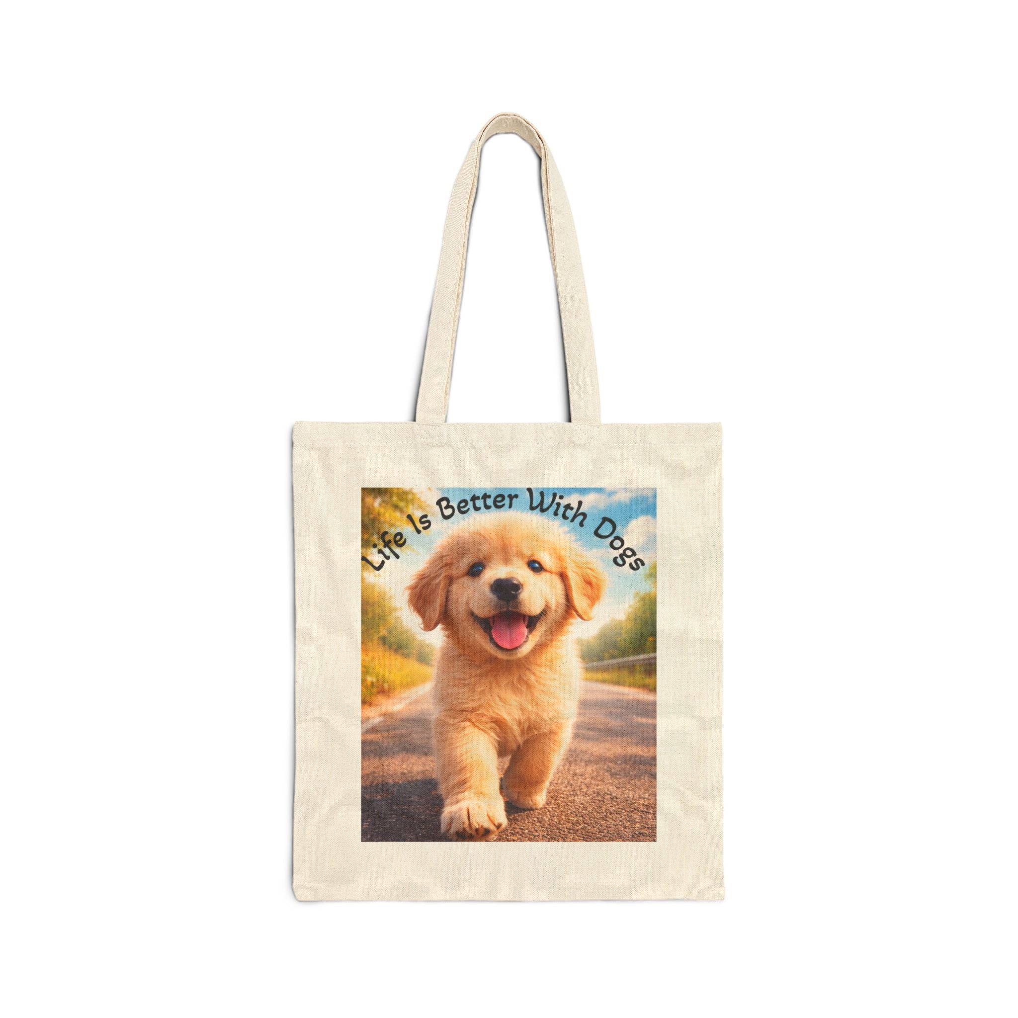 Life Is Better With Dogs Canvas Tote — Golden Puppy Cotton Bag