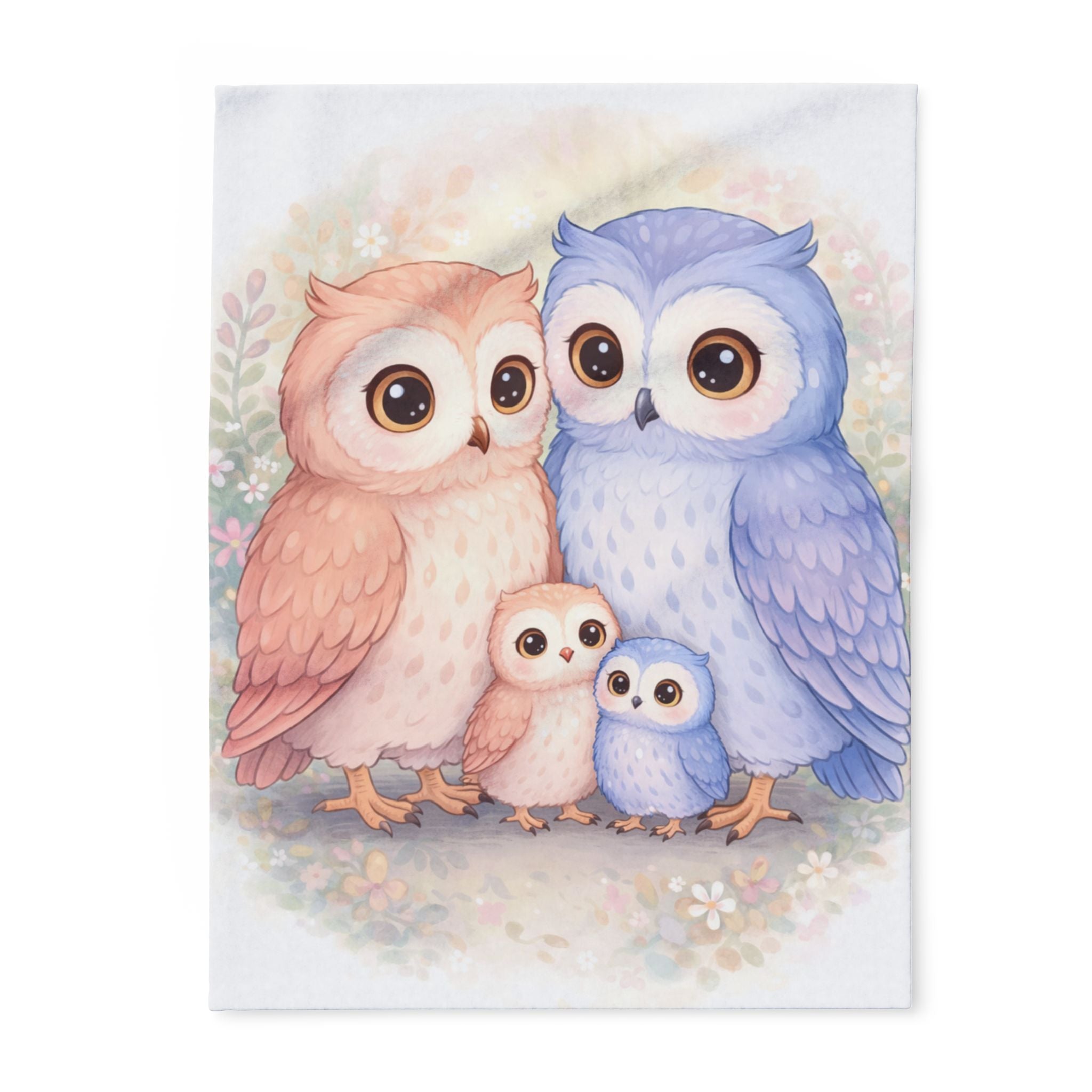 Pastel Owl Family Arctic Fleece Blanket | Cute Nursery Bird Throw