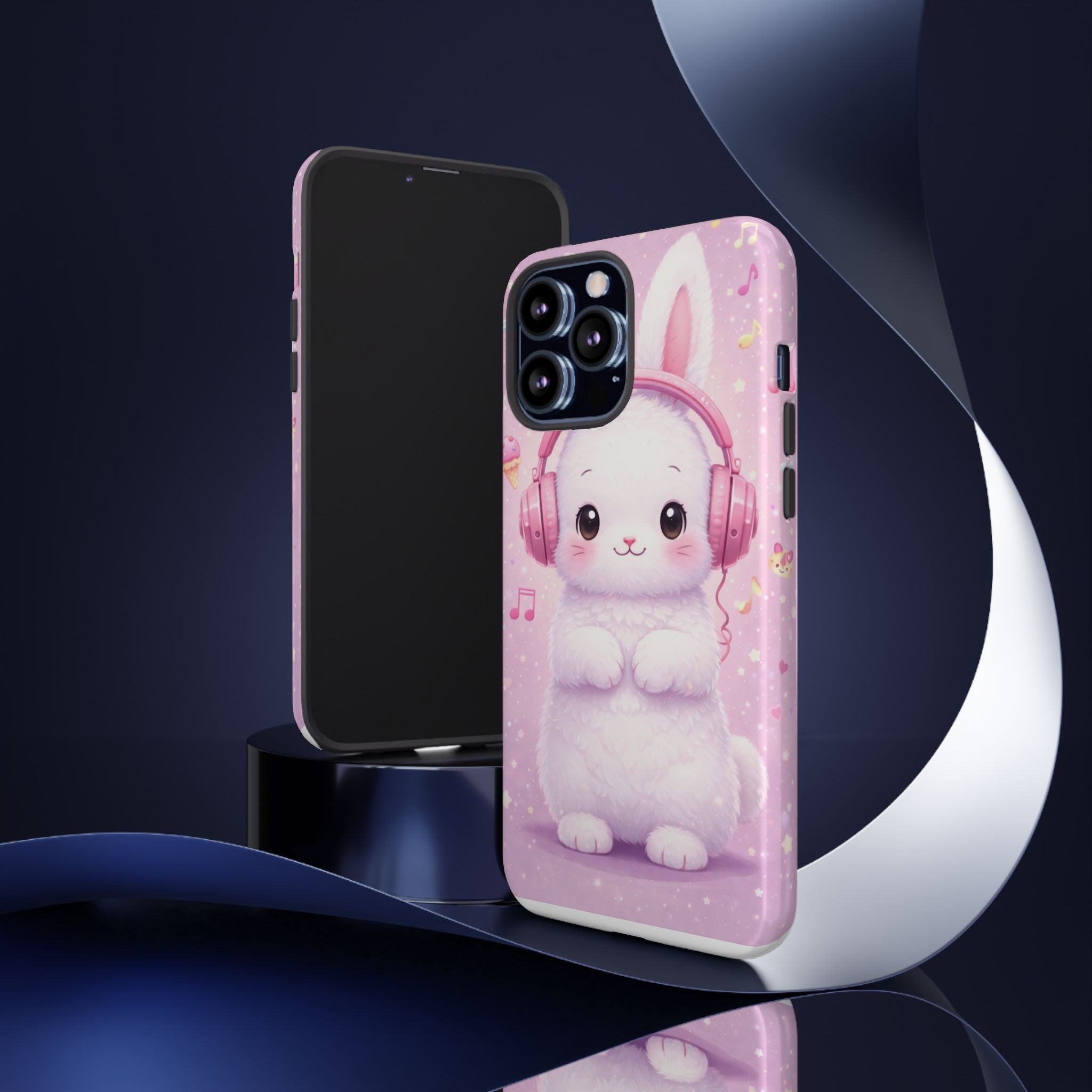 Pastel Bunny with Pink Headphones Phone Case | Dual-Layer Protective Case