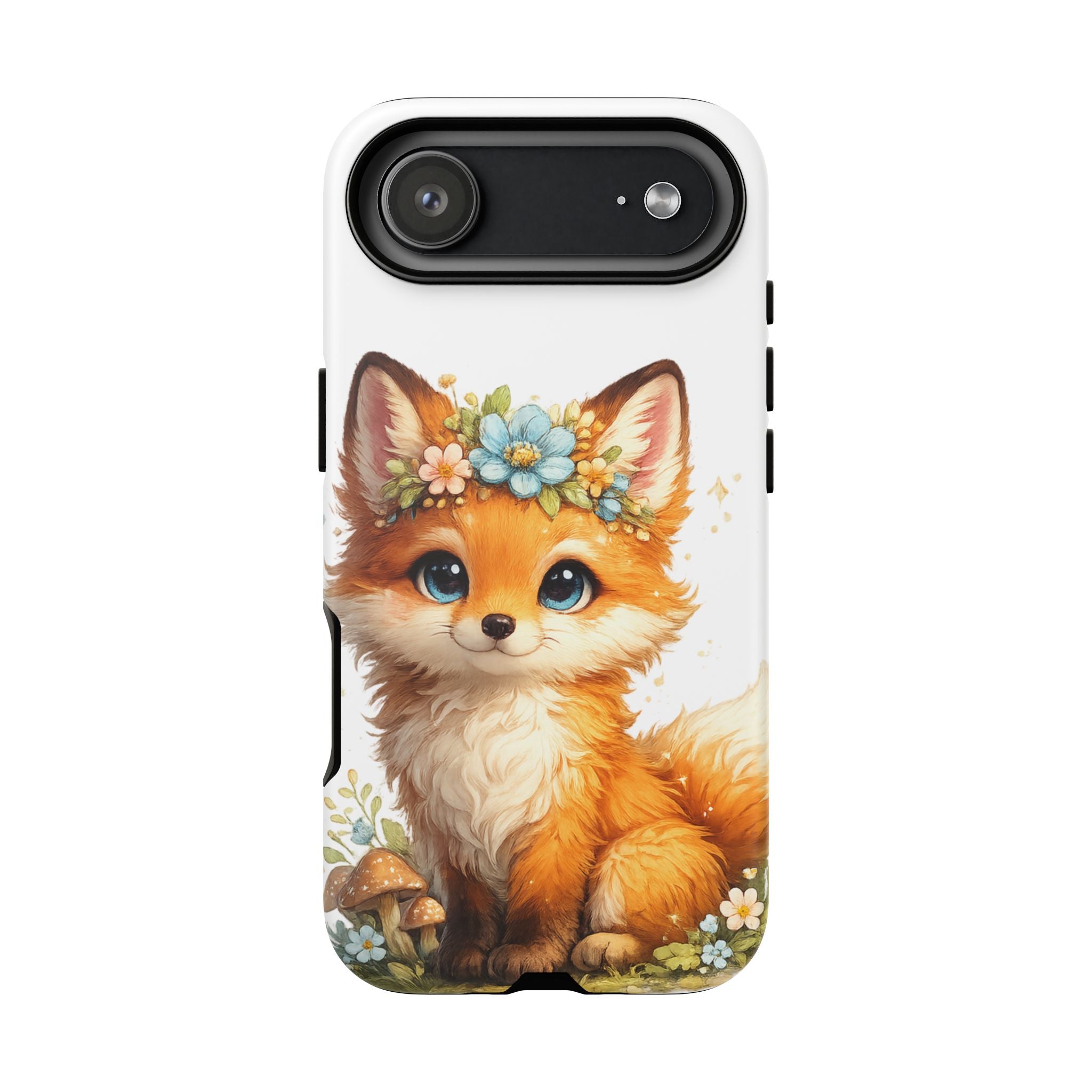 Woodland Fox Cub Phone Case — Protective Tough Case with Floral & Mushroom Art