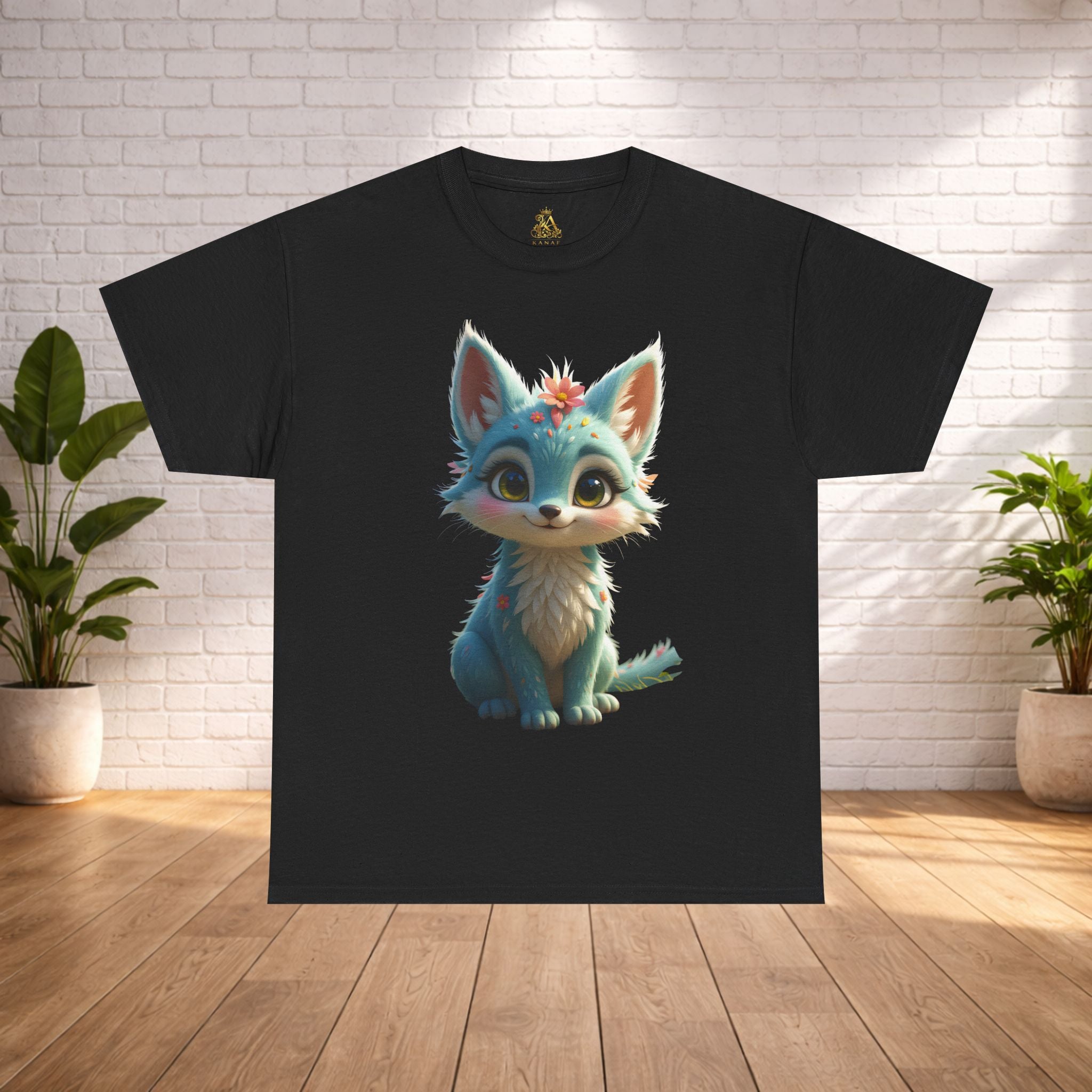 Cute Blue Fox Illustration T-Shirt | Cartoon Fox Tee