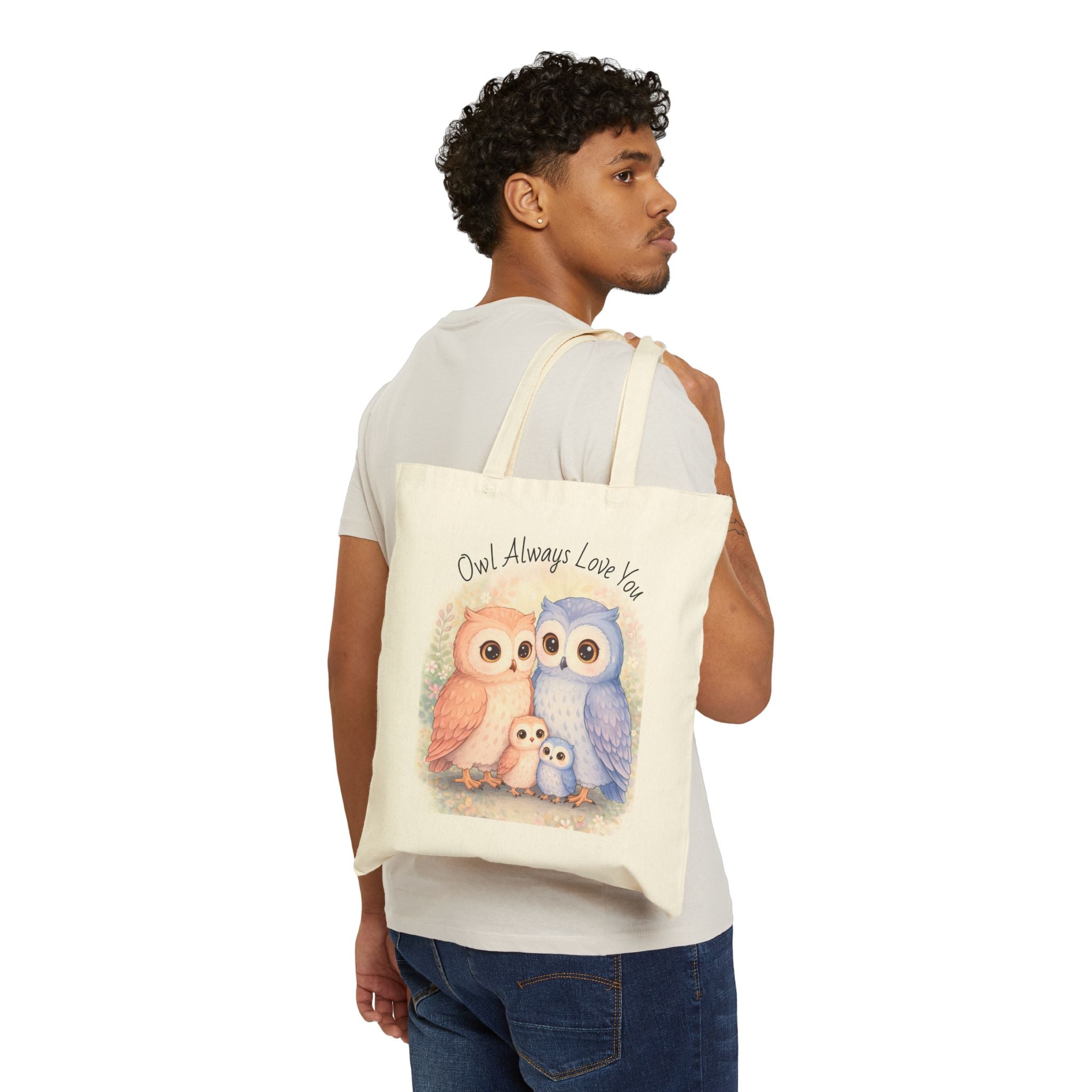 Watercolor Owl Family Cotton Canvas Tote Bag | Cozy Market Tote