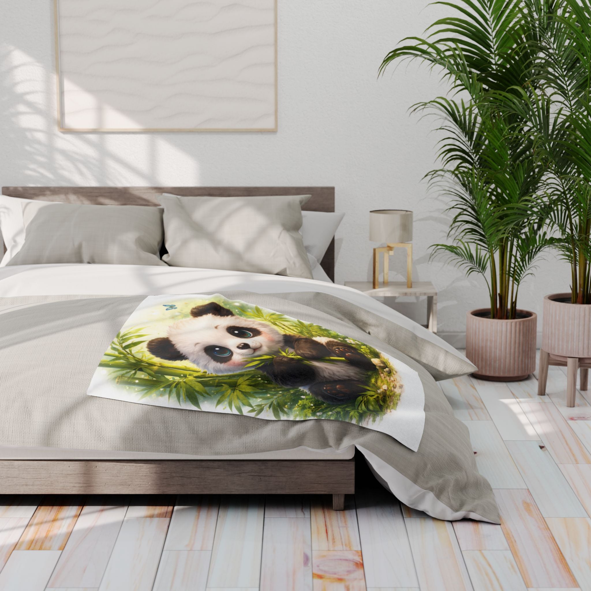 Baby Panda Bamboo Illustration Arctic Fleece Blanket | Cute Wildlife Cozy Throw