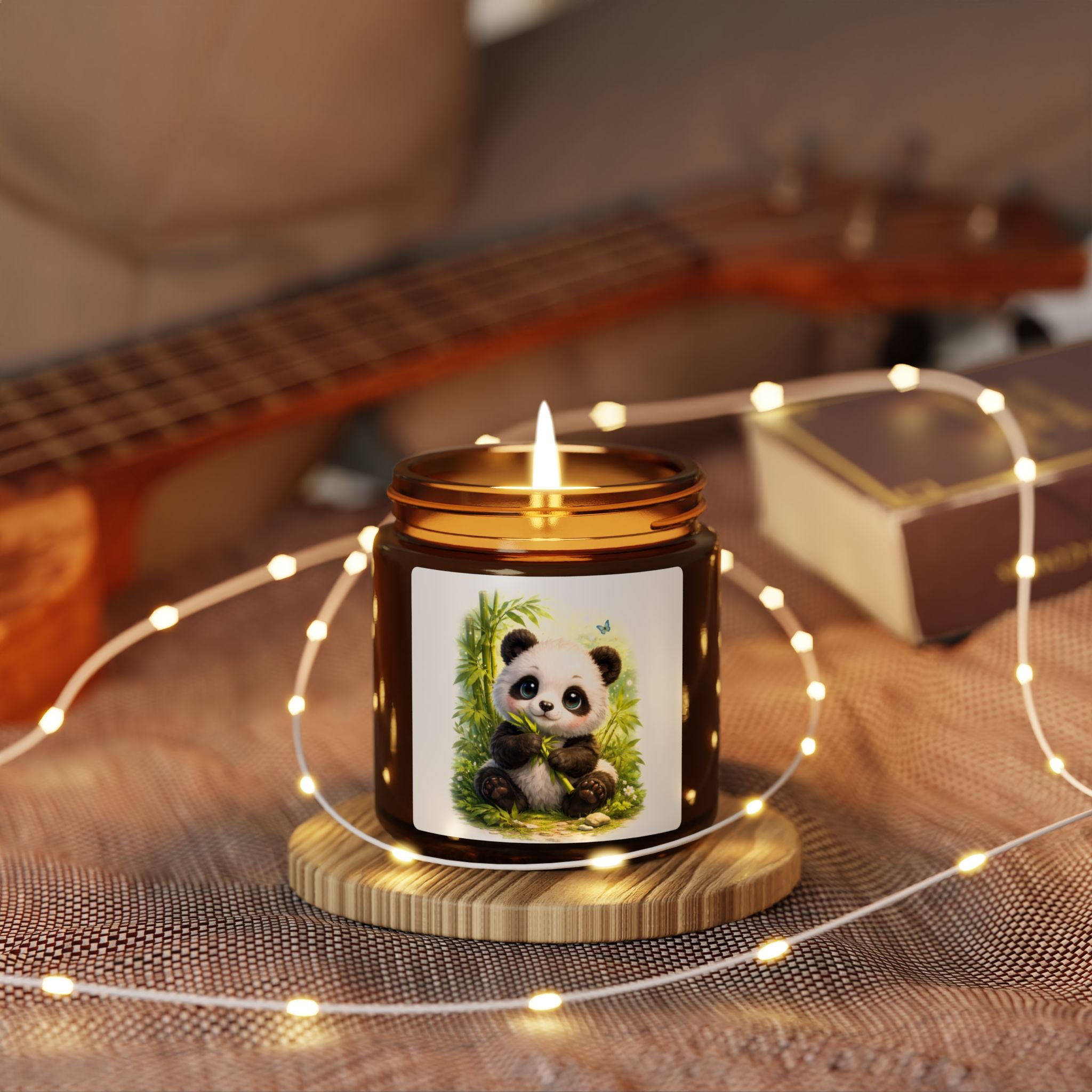 Baby Panda Illustration Candle | Soy Scented Jar, Amber