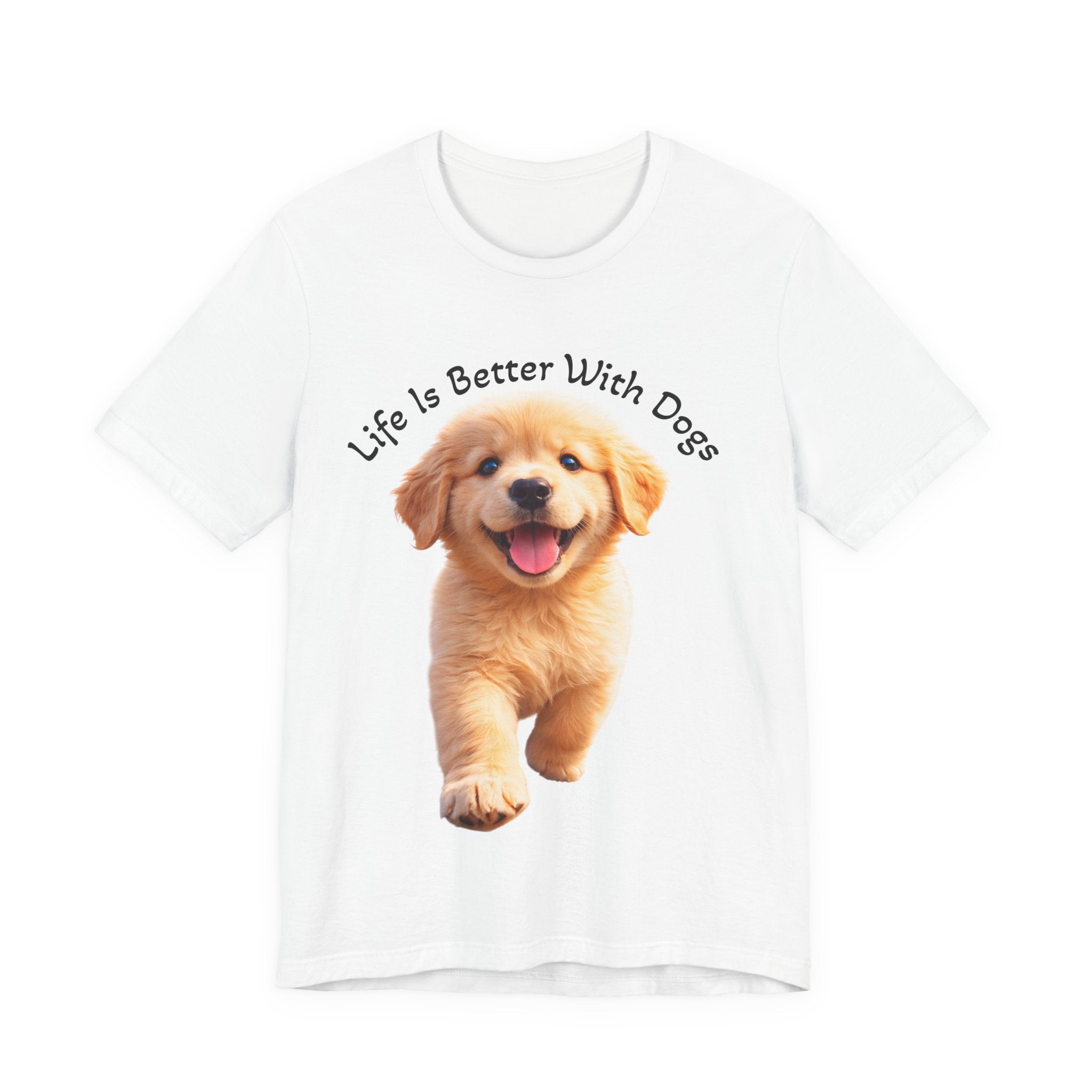 Life Is Better With Dogs Tee — Lightweight Golden Puppy Crew T-Shirt