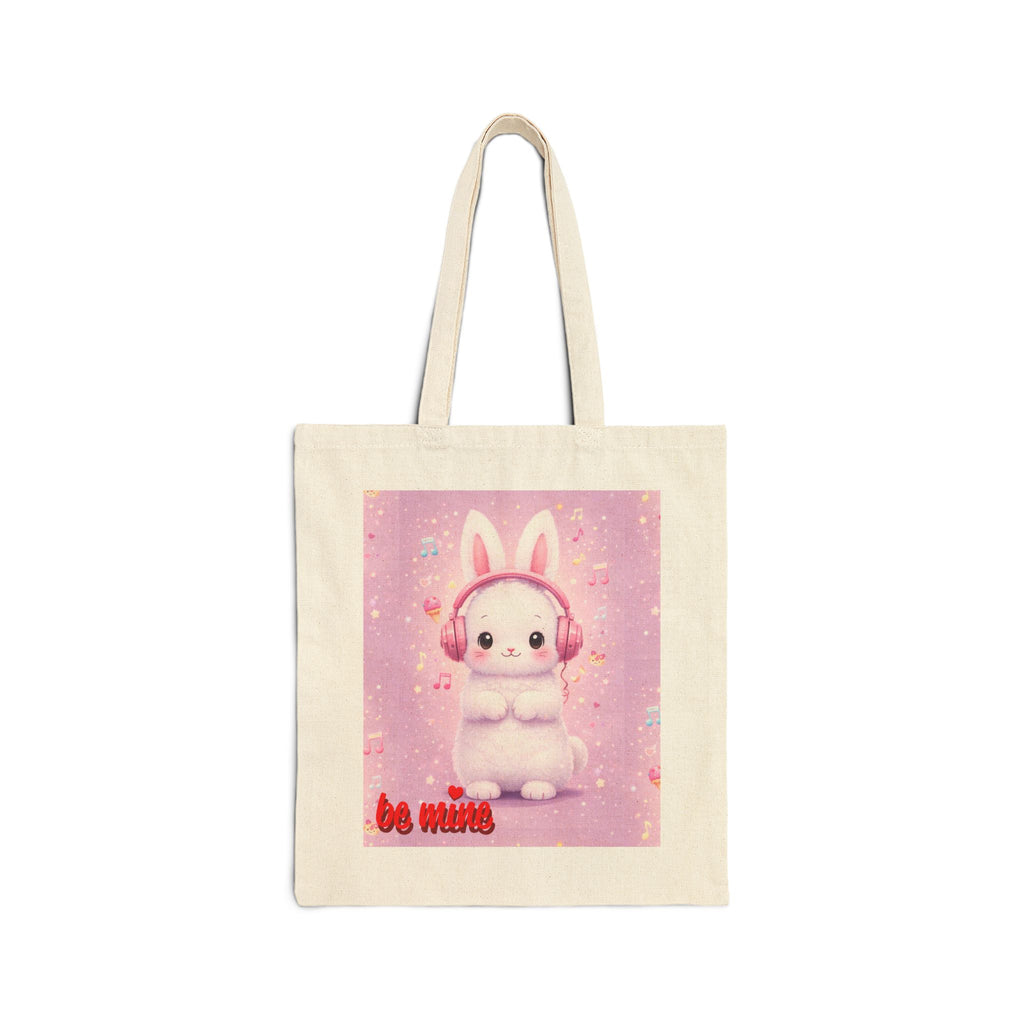 Pastel Bunny with Headphones Cotton Canvas Tote Bag | Cute Music Bunny Tote